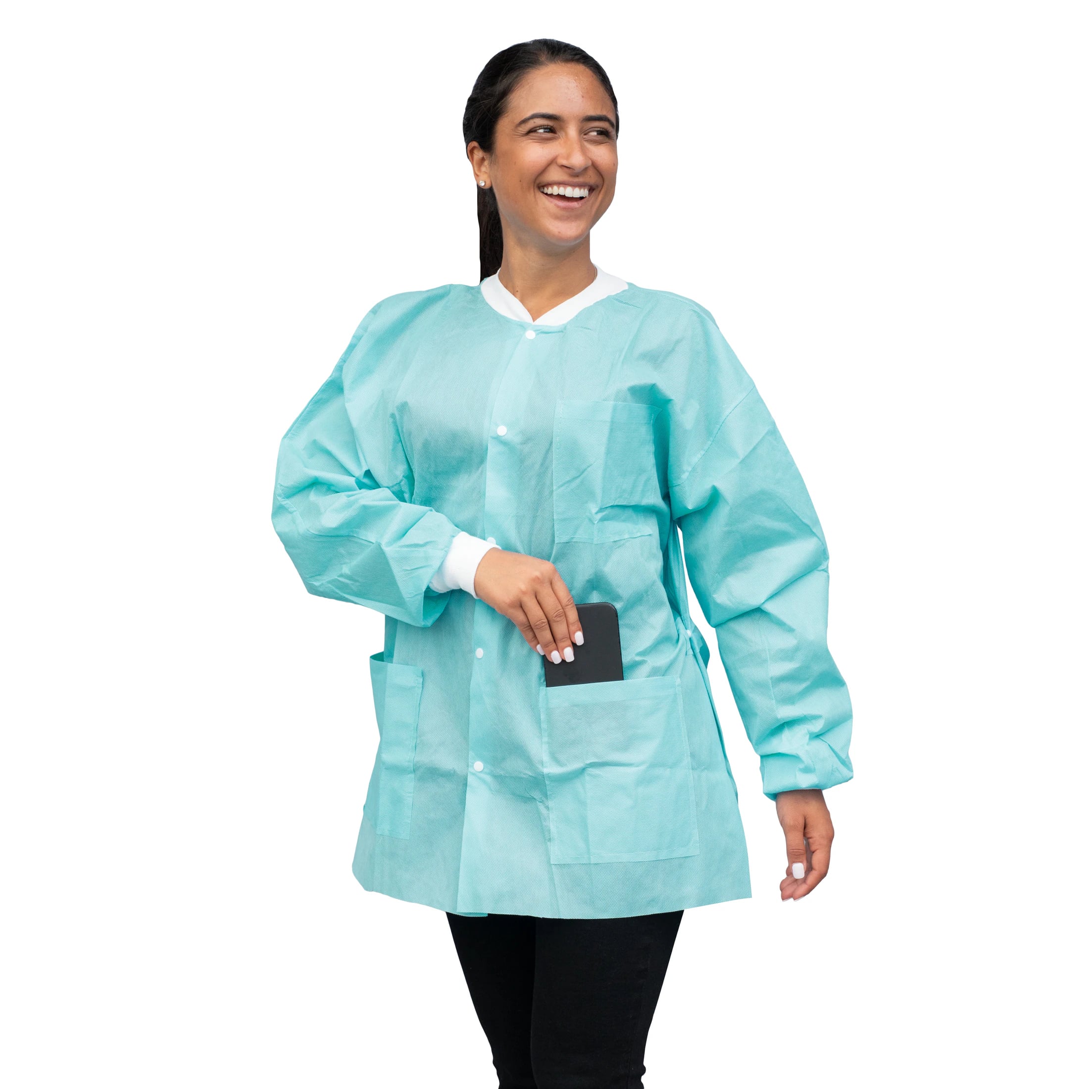 FitMe Disposable Lab Jacket, Medium, Teal/Green, 10/Pack, UGJ-6505-M