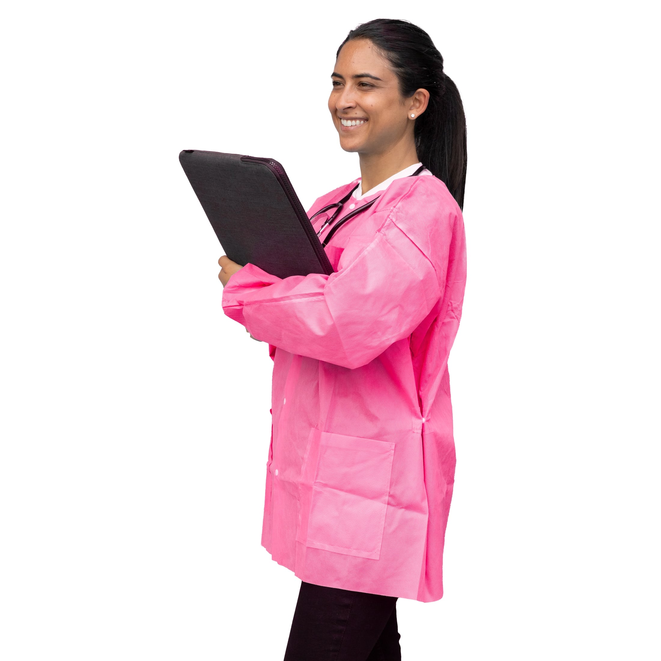 FitMe Disposable Lab Jacket, Large, Raspberry Pink, 10/Bag, UGJ-6509-L