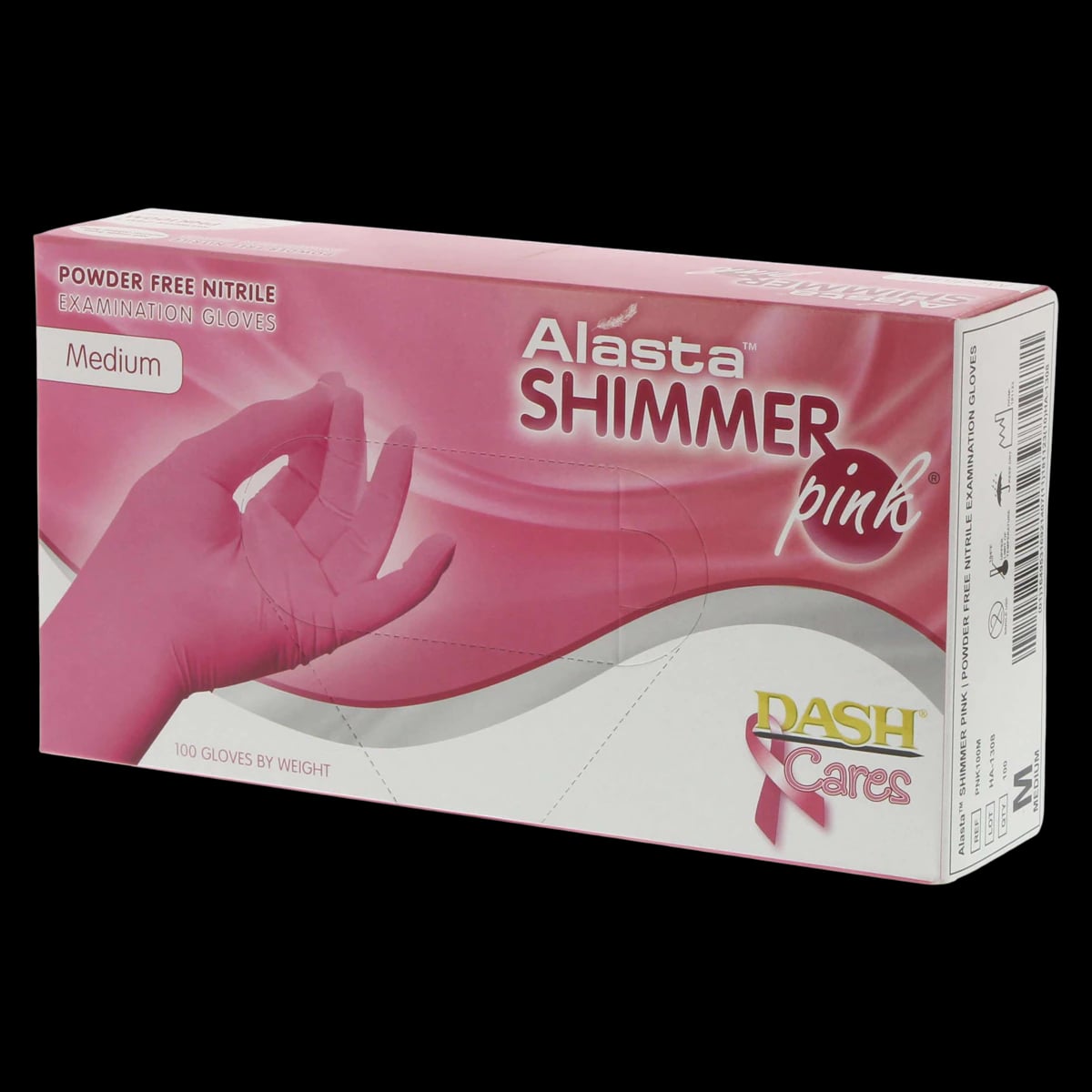 Alasta Shimmer Pink Nitrile Exam Gloves, Powder-Free, Non-Sterile, Medium, Pink, 100/Box, PNK100M