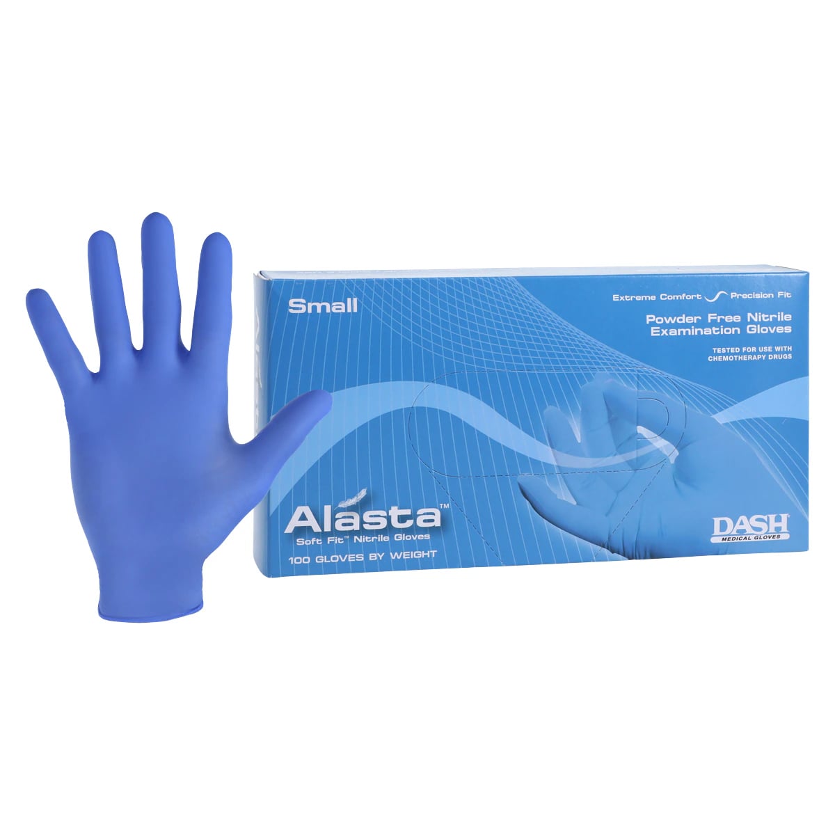 Alasta Soft Fit Nitrile Examination Gloves, Powder-Free, Latex-Free, Textured Fingers, Violet Blue, Small, 100/Box, ALS100S