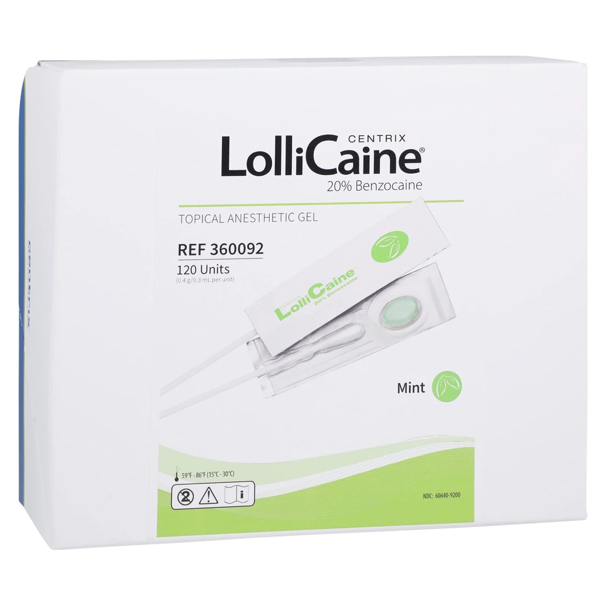 LolliCaine® Mint Topical Benzocaine Gel, 20%, Single-Use LolliPack® with Swab Applicator, 0.3 mL, 120/Pack, 360092