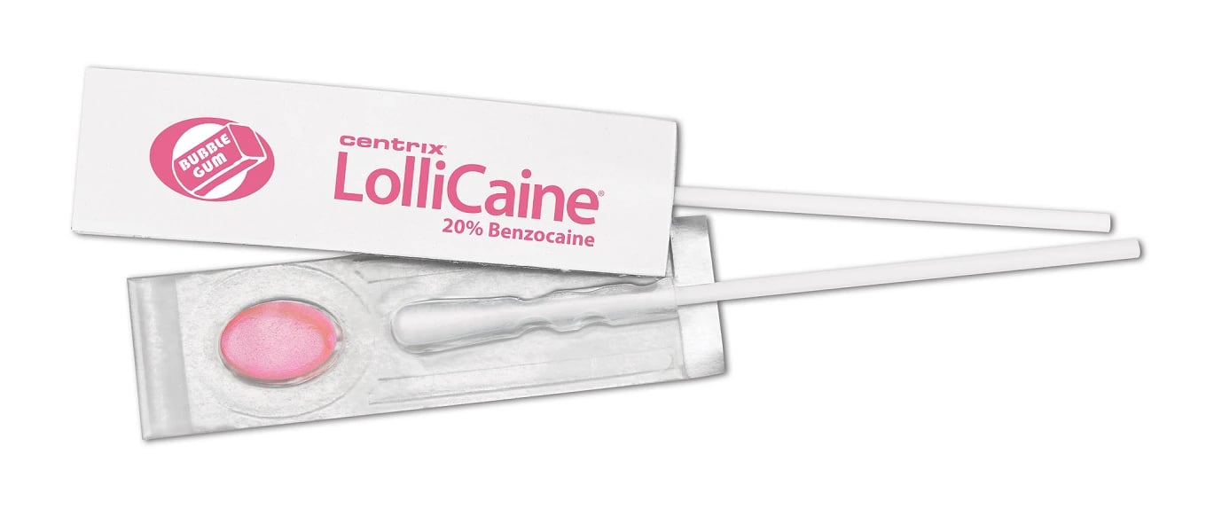 LolliCaine® Bubble Gum Topical Benzocaine Gel, 20%, Single-Use LolliPack® with Swab Applicator, 0.3 mL, 120/Pack, 360088