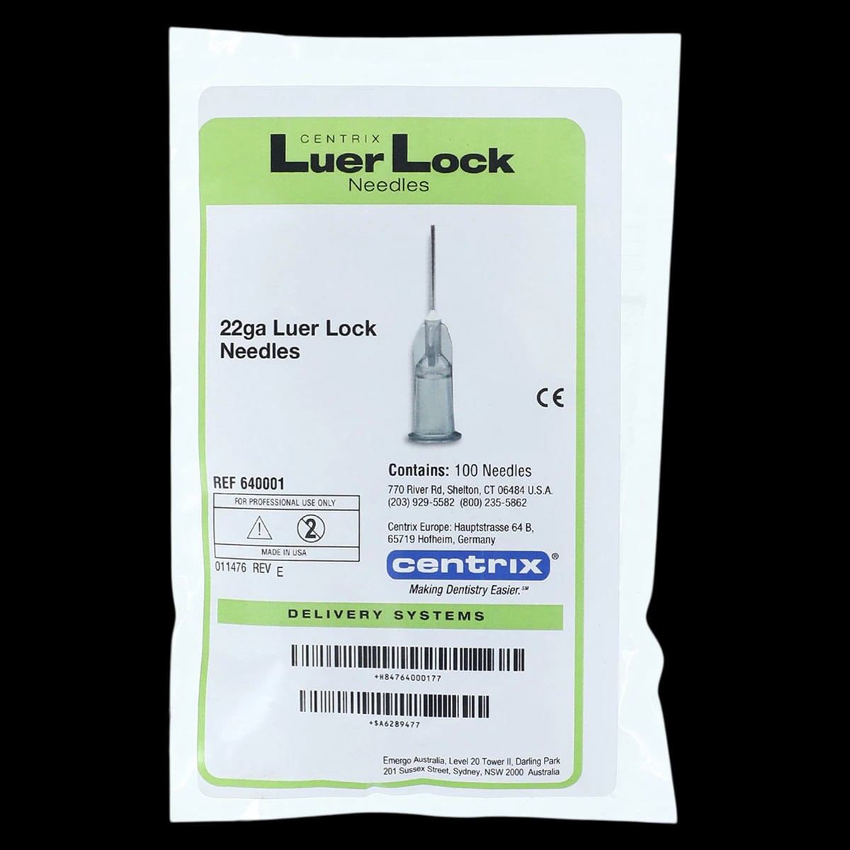 Centrix Onyx Luer-Lock Needle Tips, 22 Gauge, Gray, 100/Pkg