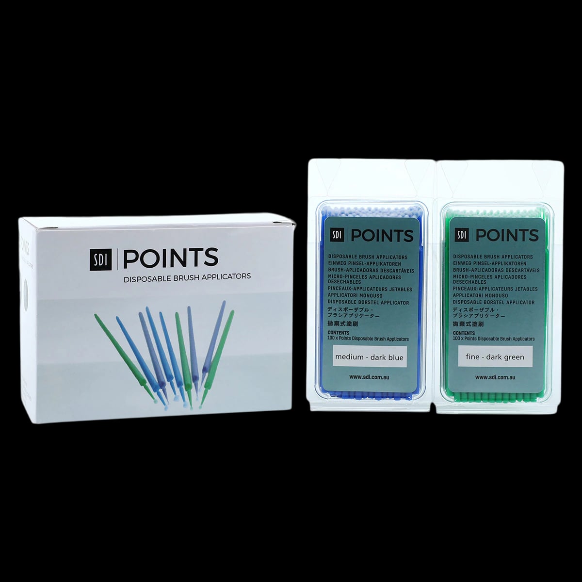 Points Disposable Brush Applicators, Assorted (Superfine Purple, Fine Green, Medium Blue), Bendable, 400/Pkg, 8100123