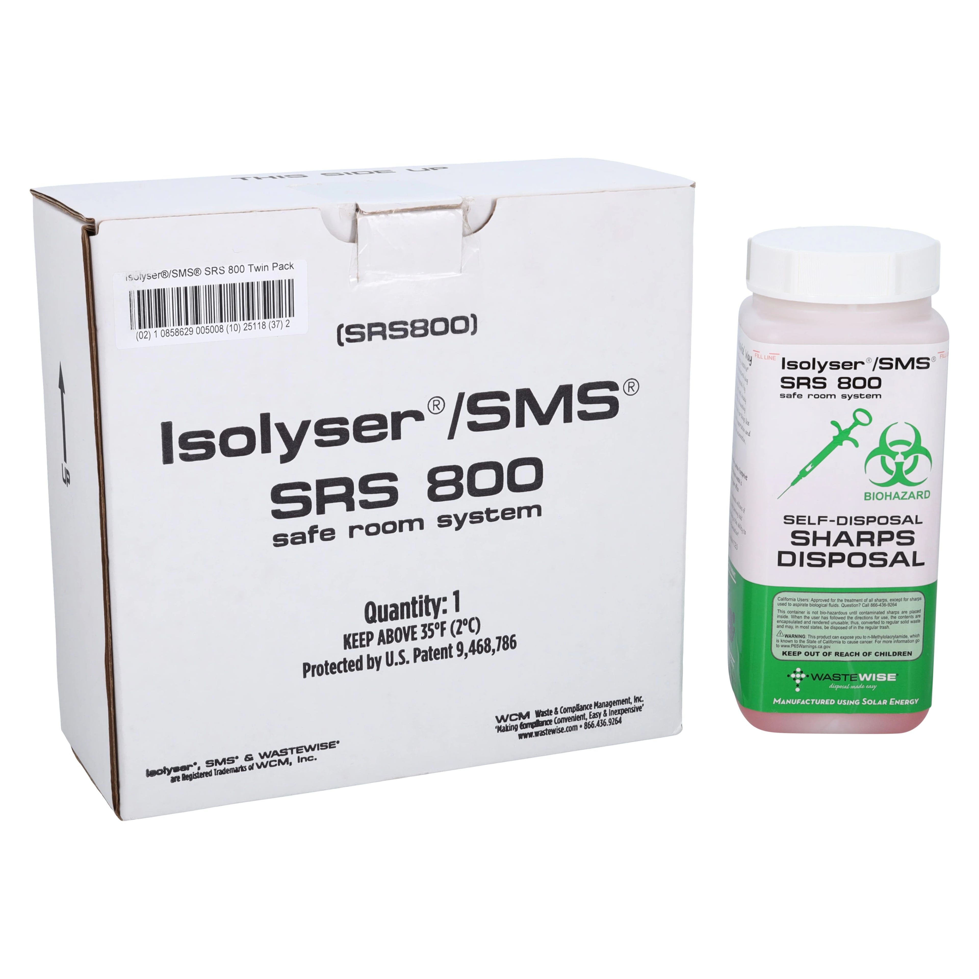 Isolyser/SMS SRS800 Sharps Self-Disposal System Twin Pack, 0.8 Liter (0.23 Gallon) Each, 2 Containers per Box, SRS800