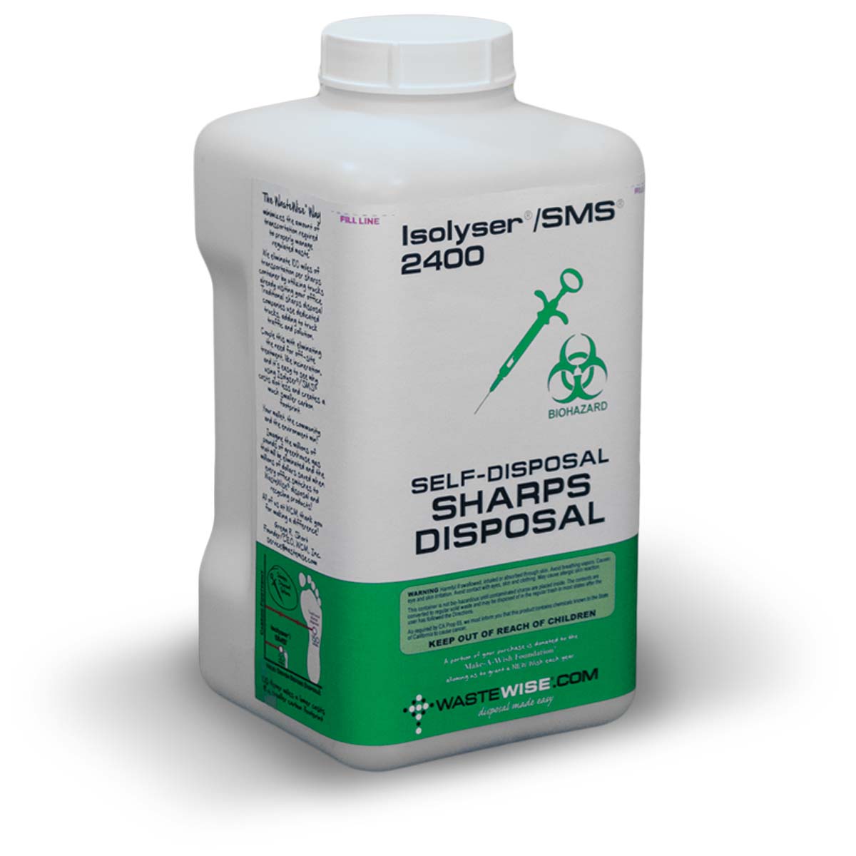 Isolyser SMS 2400 Sharps Self-Disposal System, 3 Liter (0.8 Gallon), White, SMS2400