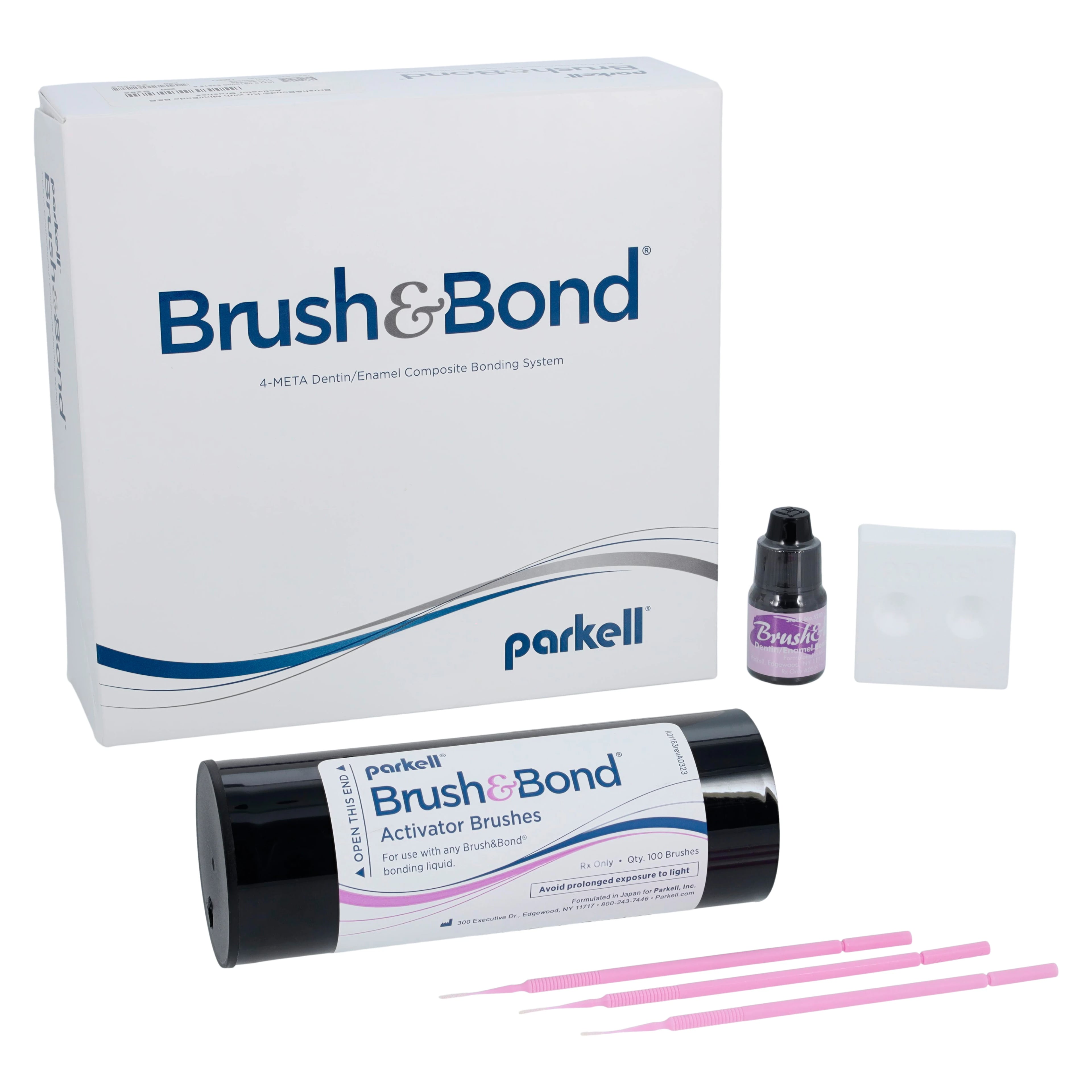 Parkell Brush & Bond Self-Etching Composite Bonding Agent Kit with Mini/Endo Activator Brushes, 3 mL Bottle & 100 Brushes, S288
