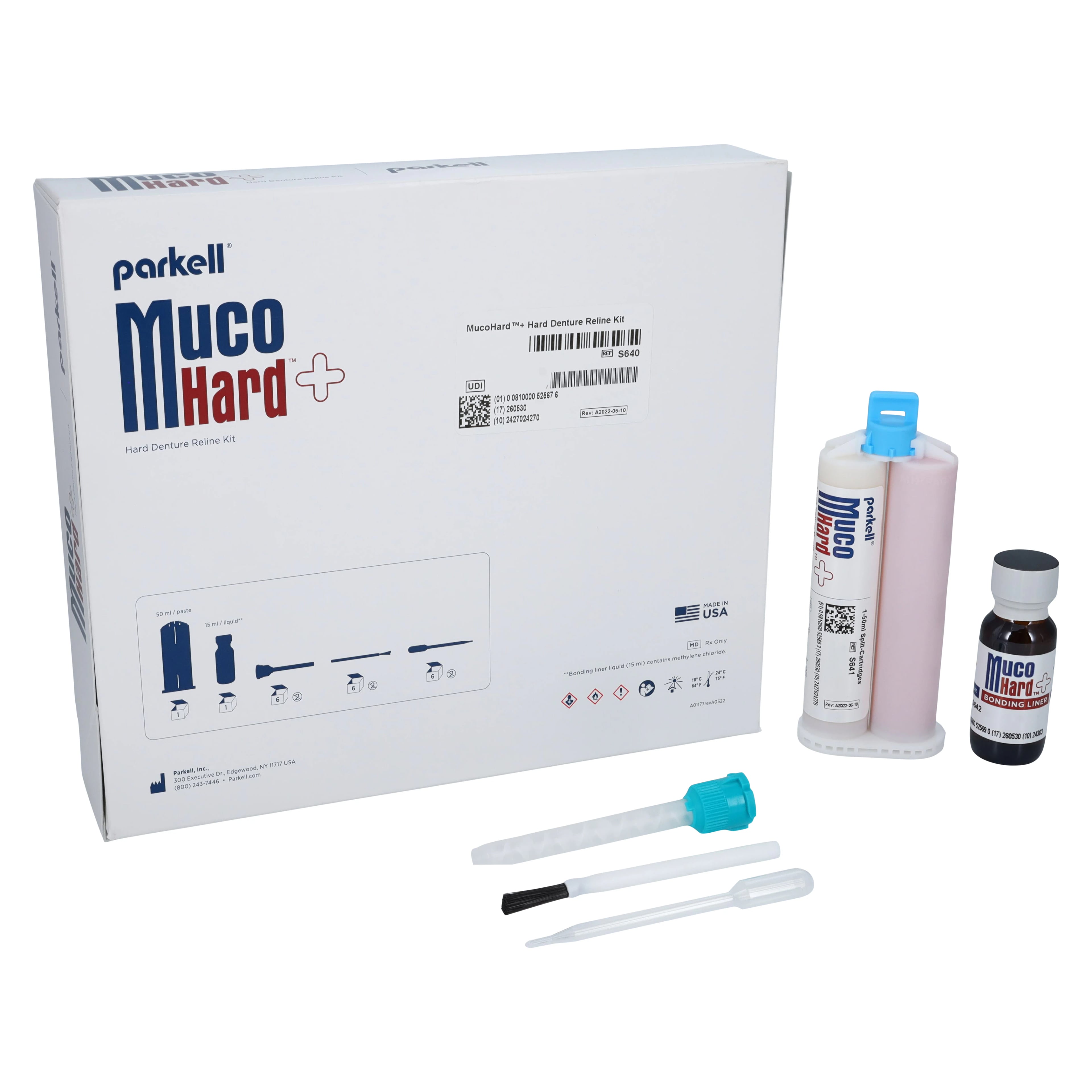 Parkell MucoHard+ Hard Denture Reline Kit, Self-Cure, Translucent Pink, S640
