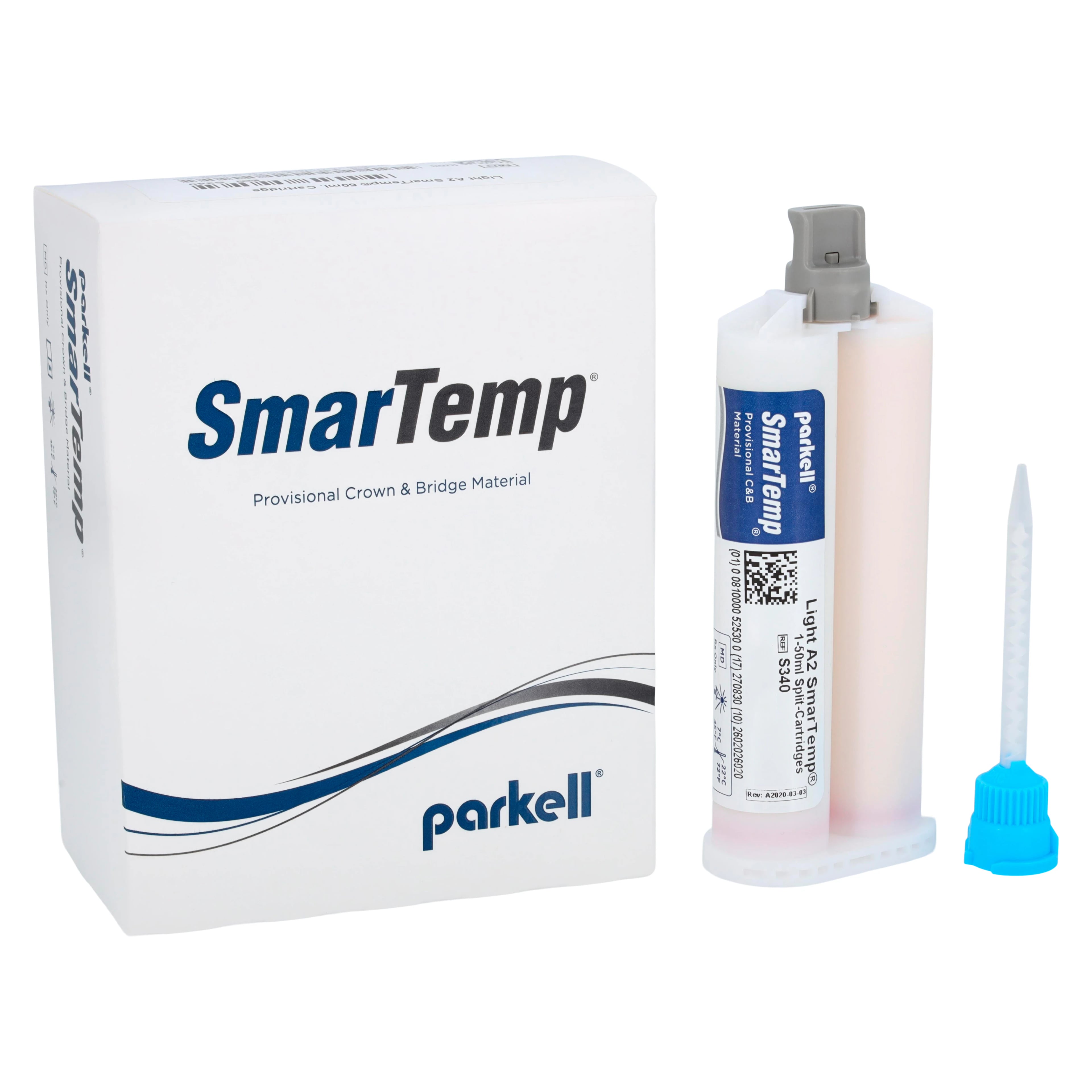 SmarTemp Provisional Crown & Bridge Resin, Light A2, 50 ml Split Cartridge with 10 Mixing Tips, S340