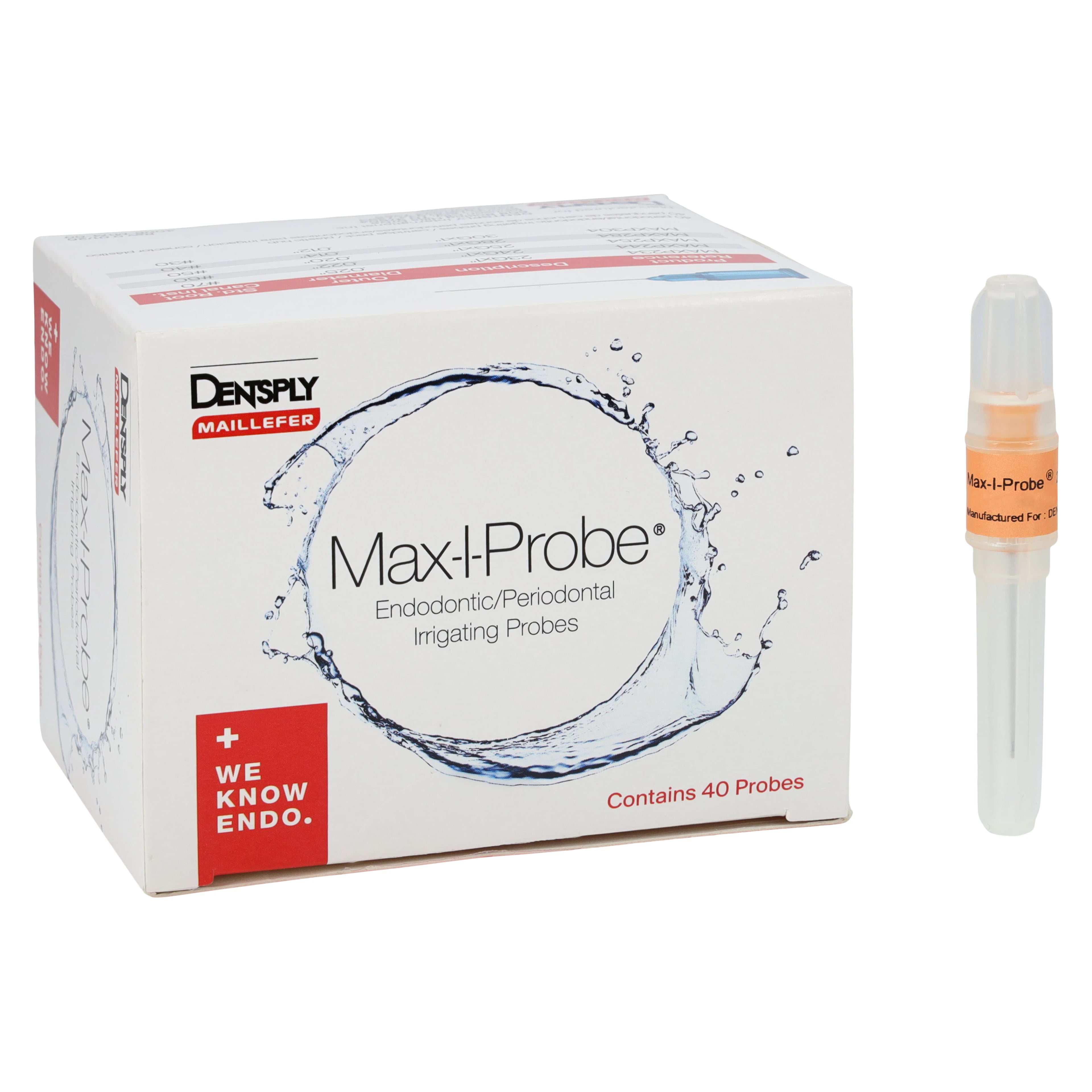 Dentsply Sirona Max-i-Probe Endodontic Irrigation Probe, 25 Gauge x 1", Orange #50, 40/Box, MAXP254