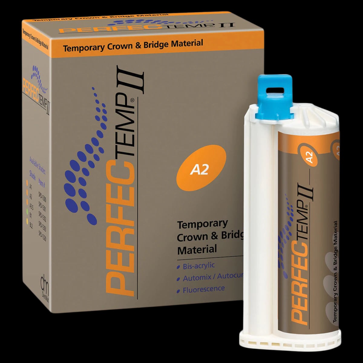 PERFECTemp II Automix Temporary Crown & Bridge Material Cartridge, Shade A1, 4:1 Self-Cure Bis-Acrylic, 50 mL, SPD1300