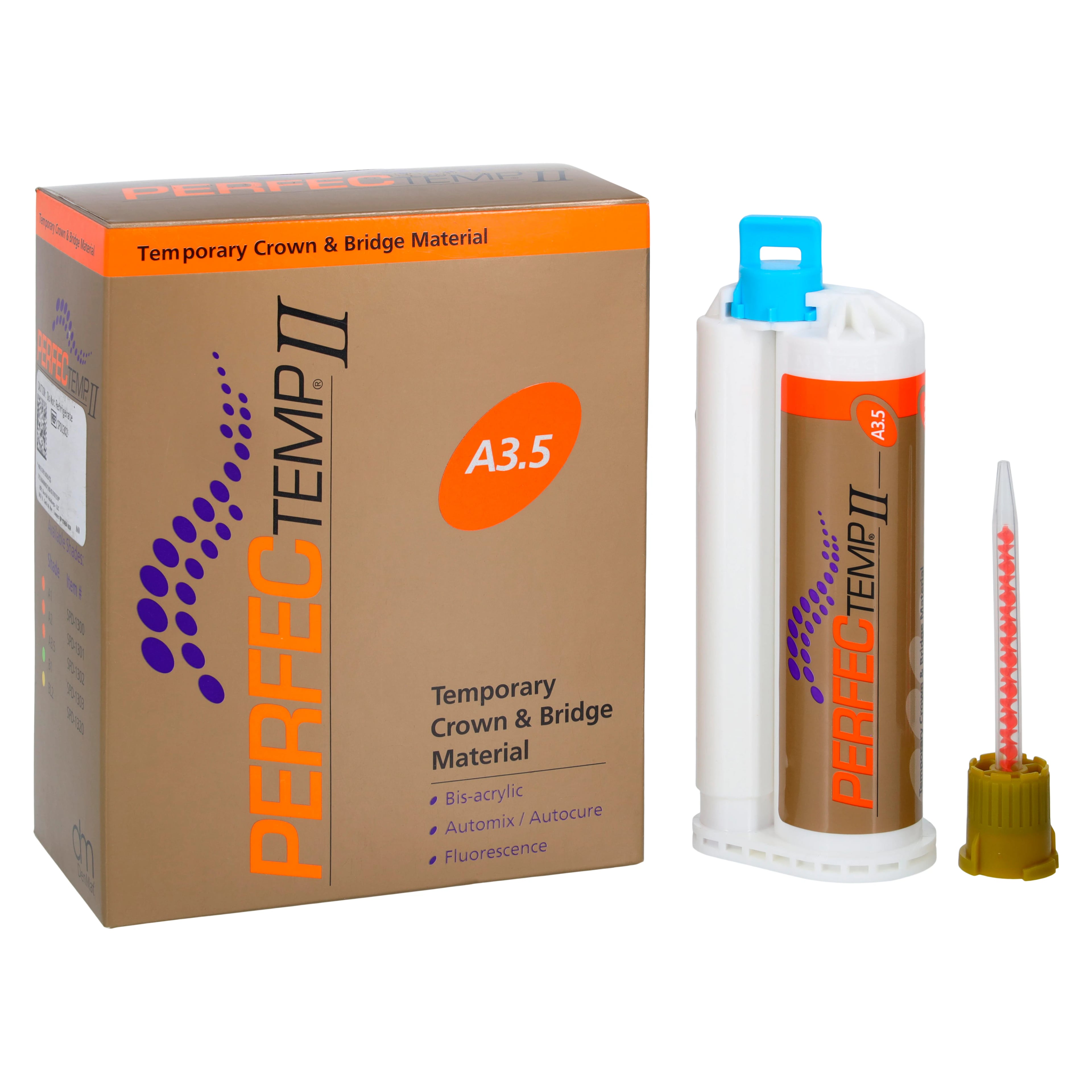 PERFECTemp II Temporary Crown & Bridge Material, Bis-Acrylic, Self-Cure, Shade A3.5, 50 mL Cartridge Refill, SPD1302