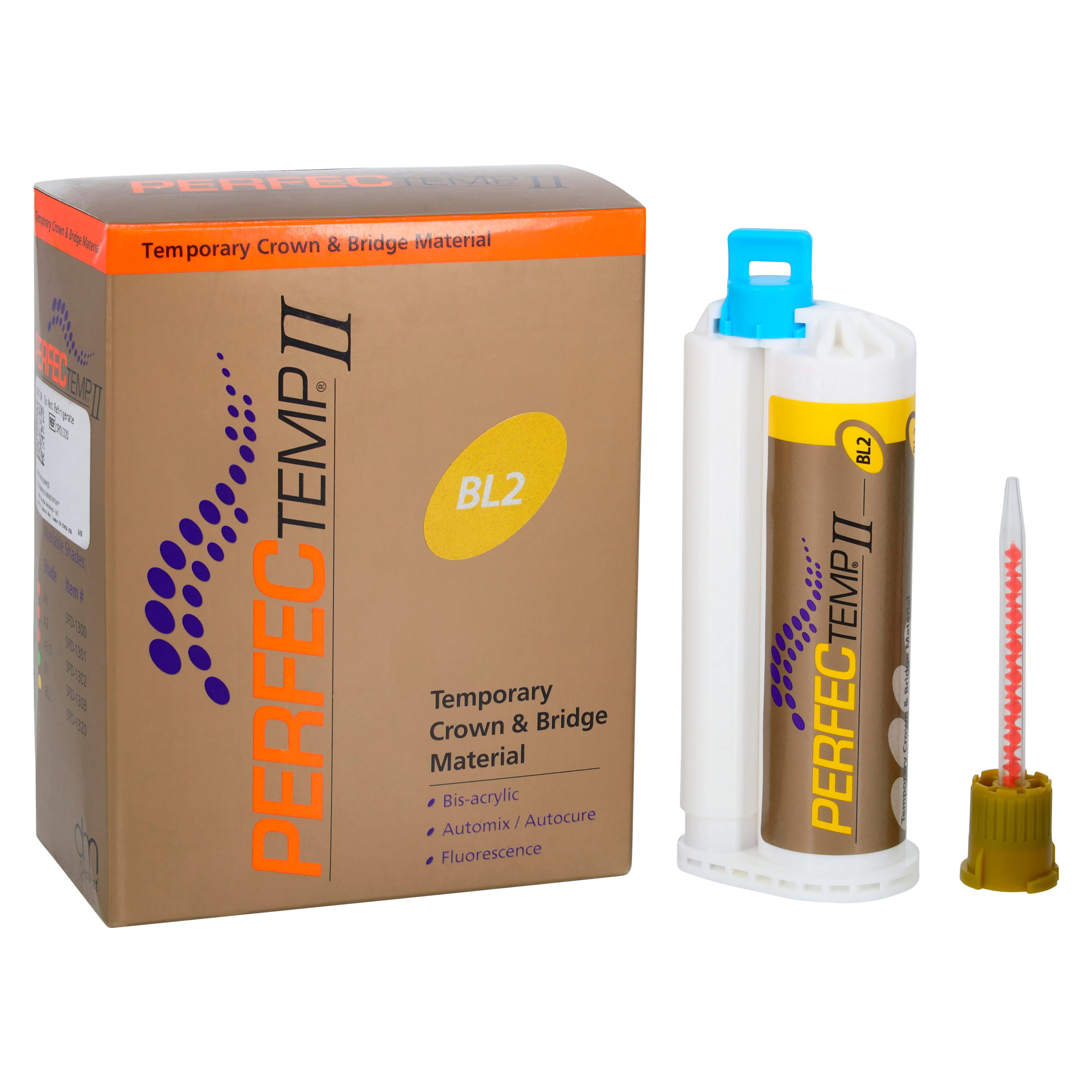 DenMat PERFECTemp II Automix Bis-Acrylic Temporary Crown & Bridge Material Cartridge, Shade BL2, 50 mL, Refill Package (SPD1320)