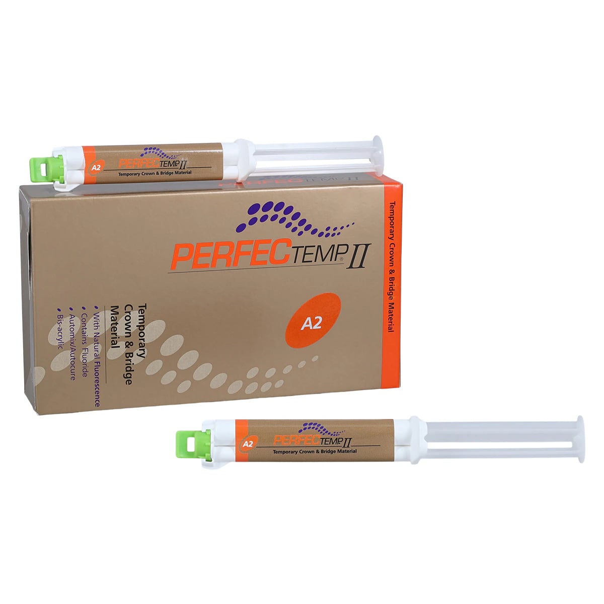 PERFECTemp II Self-Cure Bis-Acrylic Temporary Crown & Bridge Material, Shade A2, 5 mL Syringe Refill, 2/Bx, CR1043