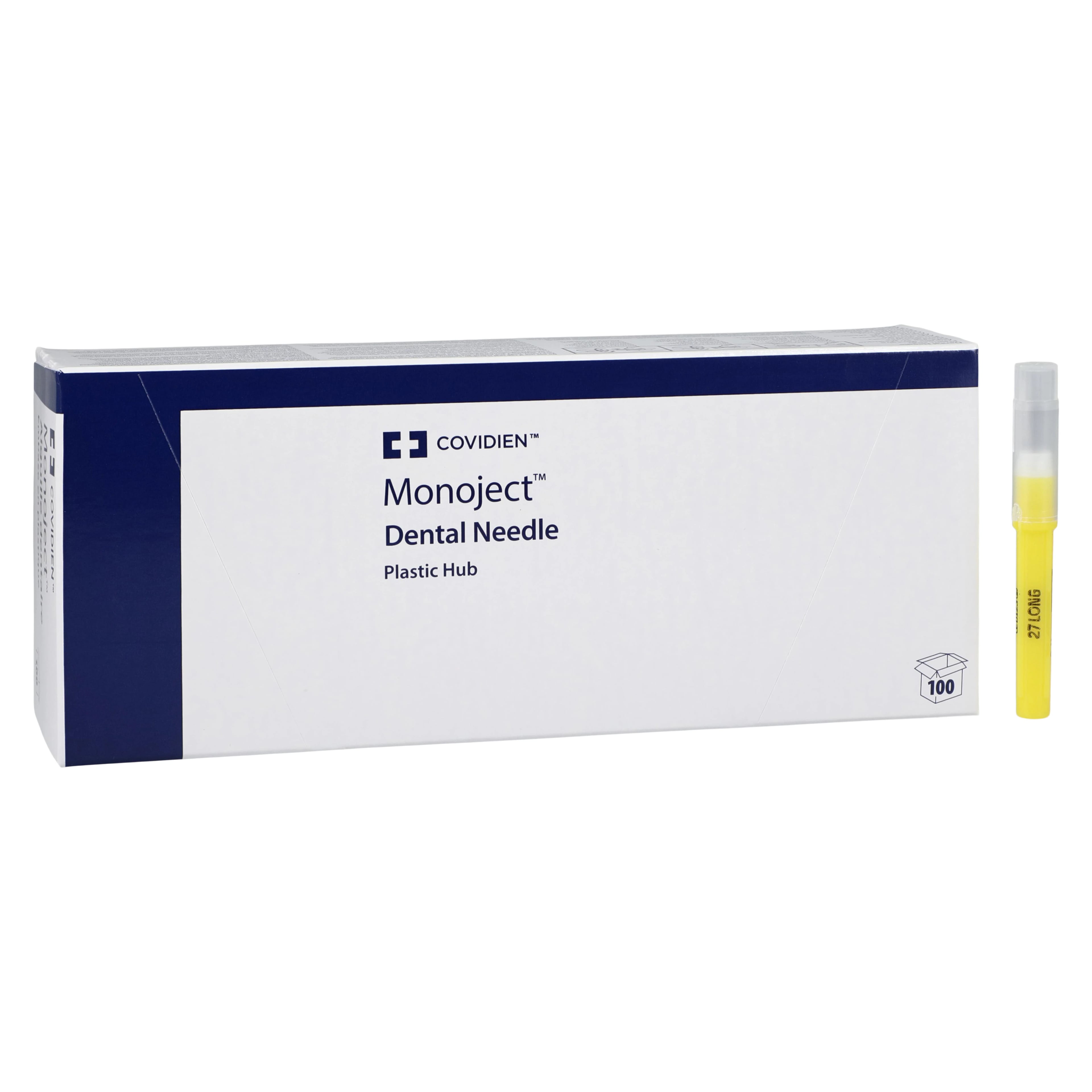 Monoject 400 Plastic Hub Dental Needles, 27 Gauge Long, 1-1/4 in (32 mm), Yellow, 100/Box, 8881400058