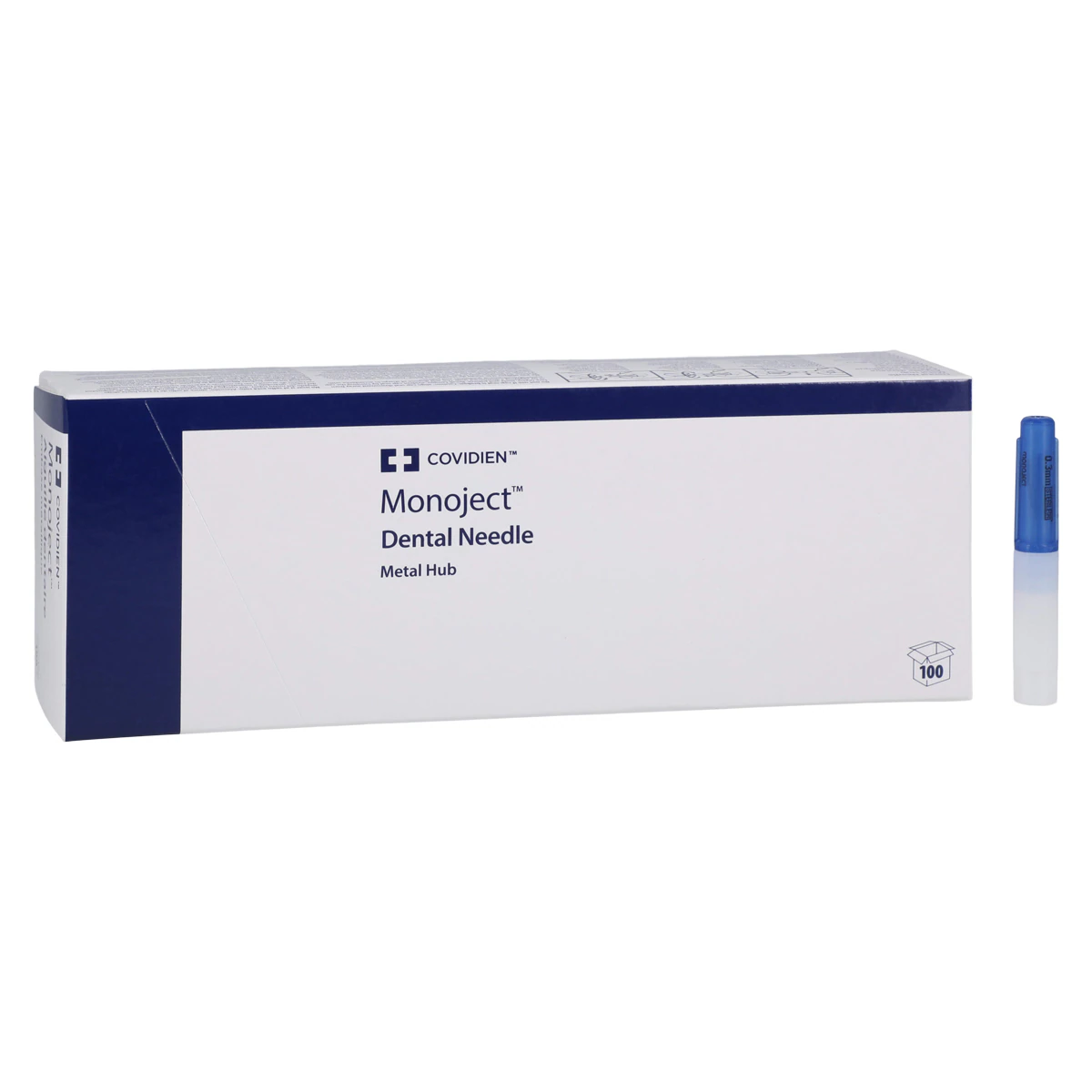 Monoject #401 Metal Hub Dental Needles, 30 Gauge Extra Short, Blue, 100/Box, 8881401171