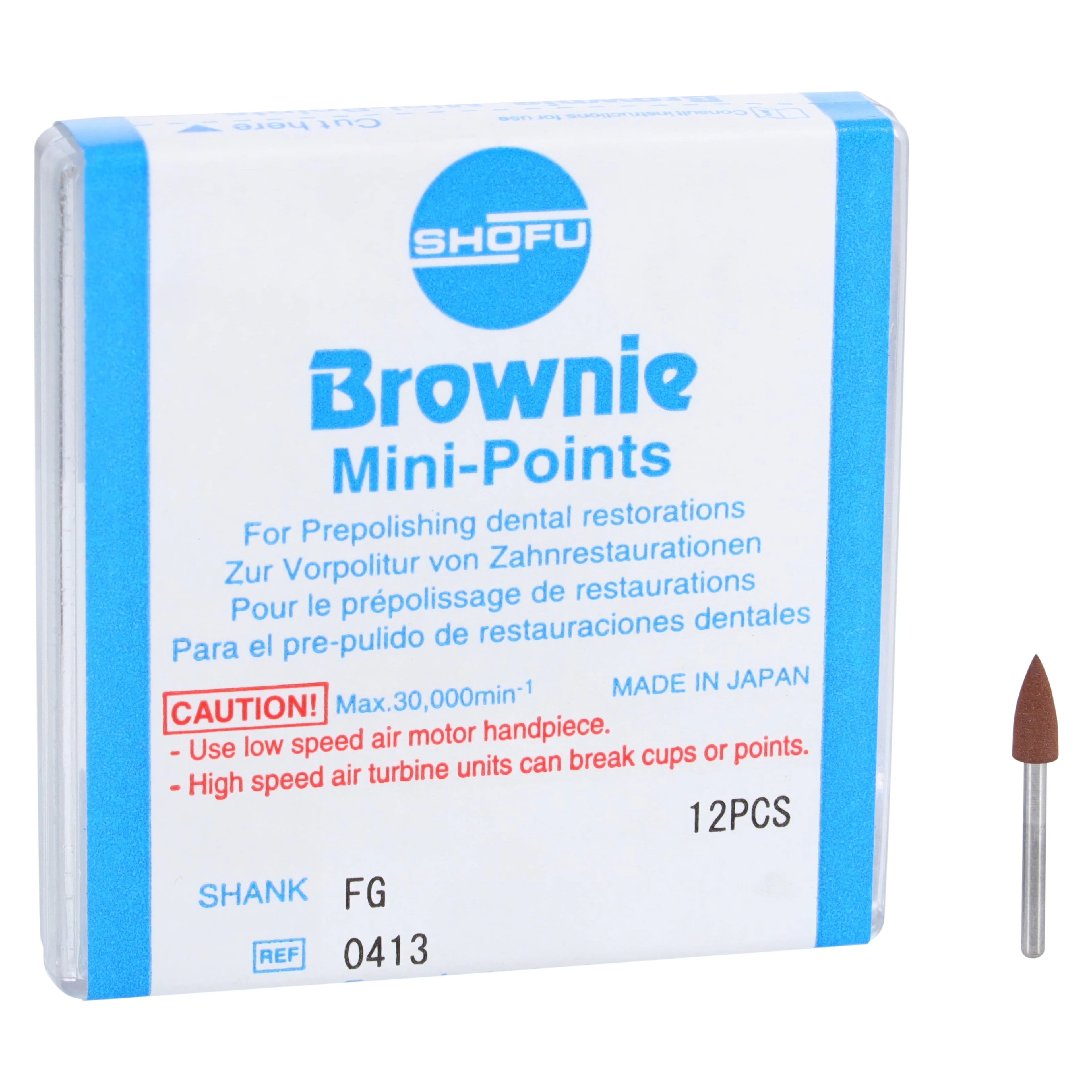 Shofu Brownie Pre-Polishing FG Mini-Point Polishers, #030, Brown, 12/Pk, 0413
