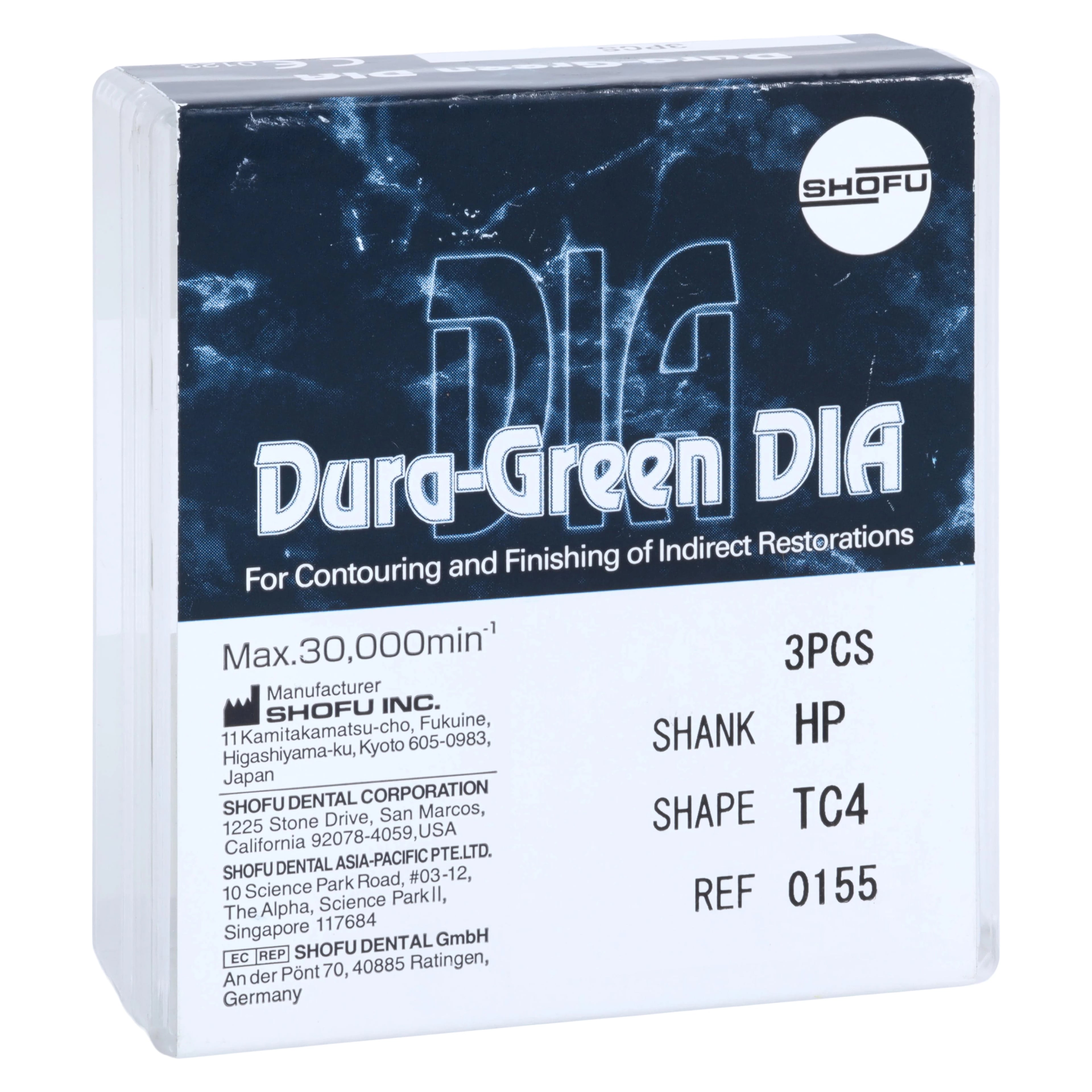 Shofu Dura-Green DIA HP Diamond Stone, TC4 Shape, ISO #025, 3/Pk, 0155