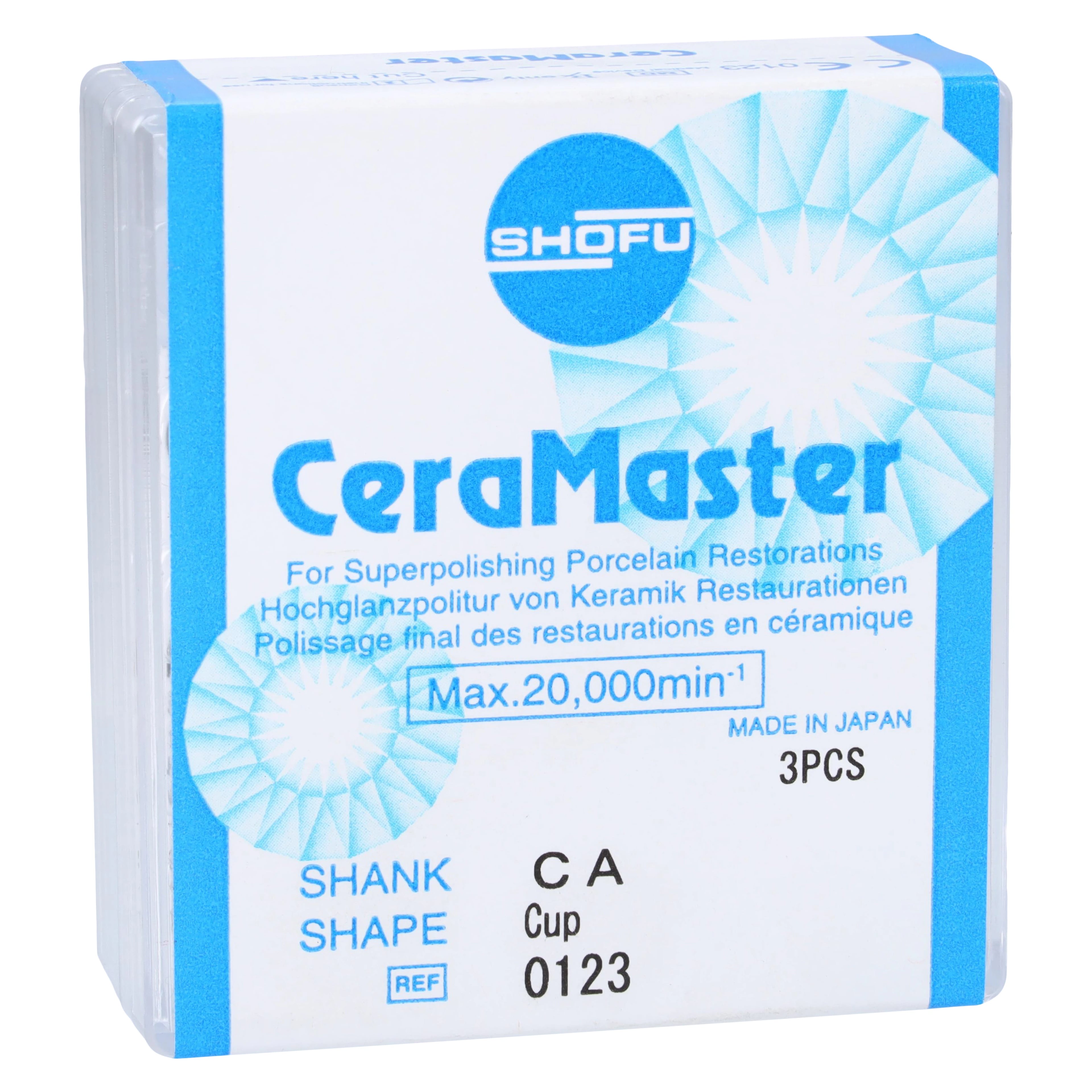 Shofu CeraMaster CA Cup Diamond-Impregnated Silicone Polishers, Regular Grit, Contra Angle, 3/Pkg, 0123
