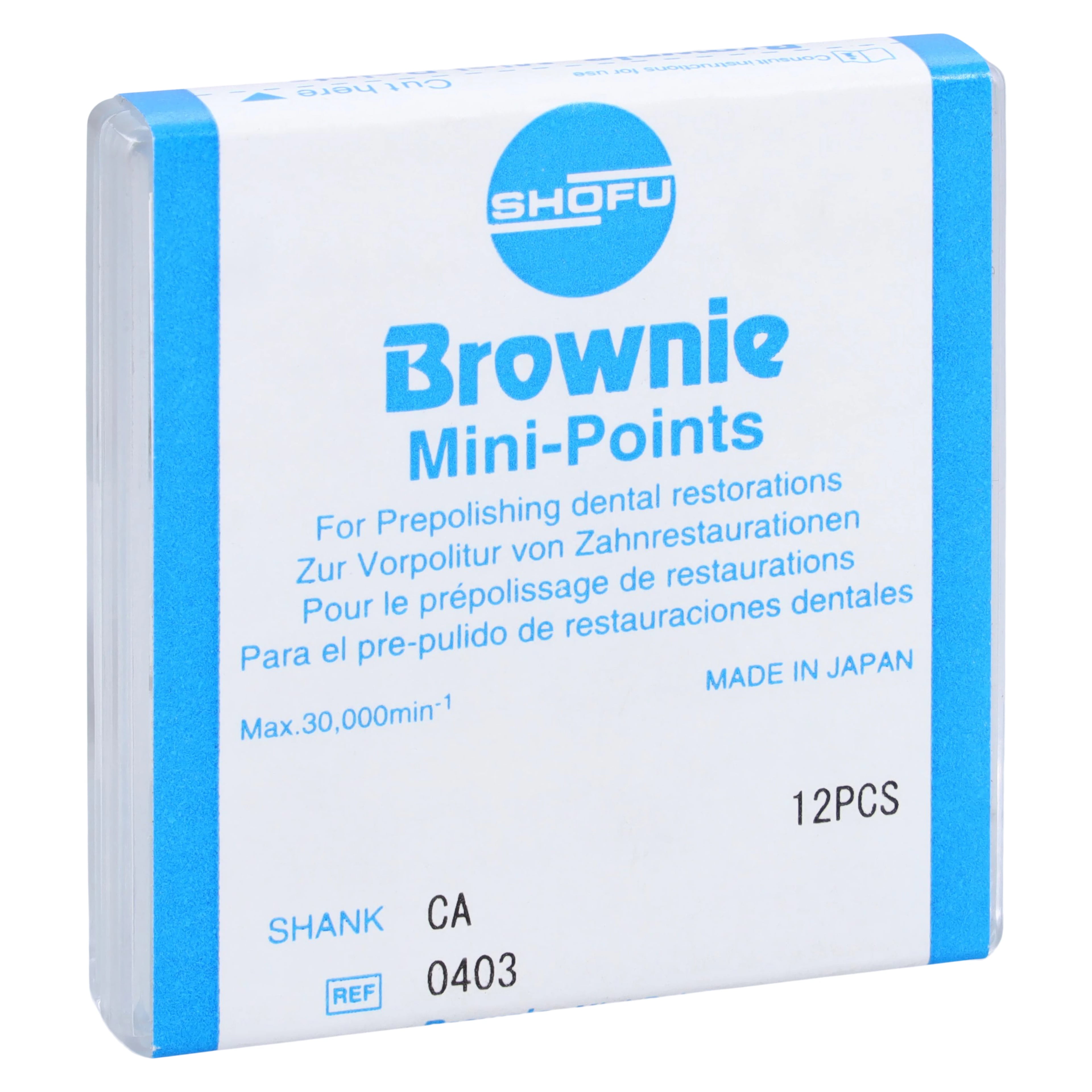 Shofu Brownie Silicone Pre-Polishing Mini-Point, CA (Latch) Shank, ISO #030, Brown, 12/Pk, 0403