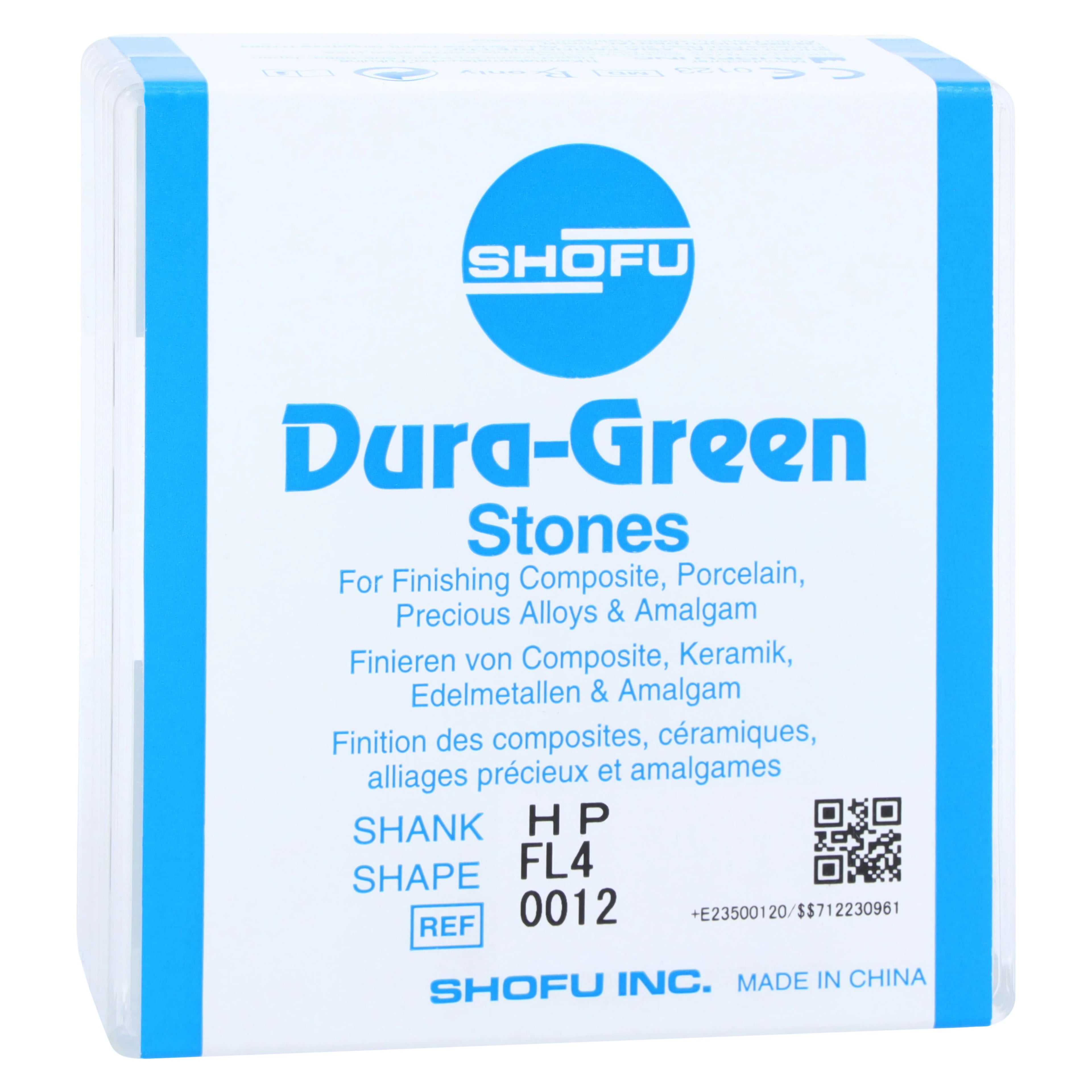 Shofu Dura-Green Stones, HP (Straight Handpiece), Flame FL4, ISO #045, Green, 12/Pk, 0012