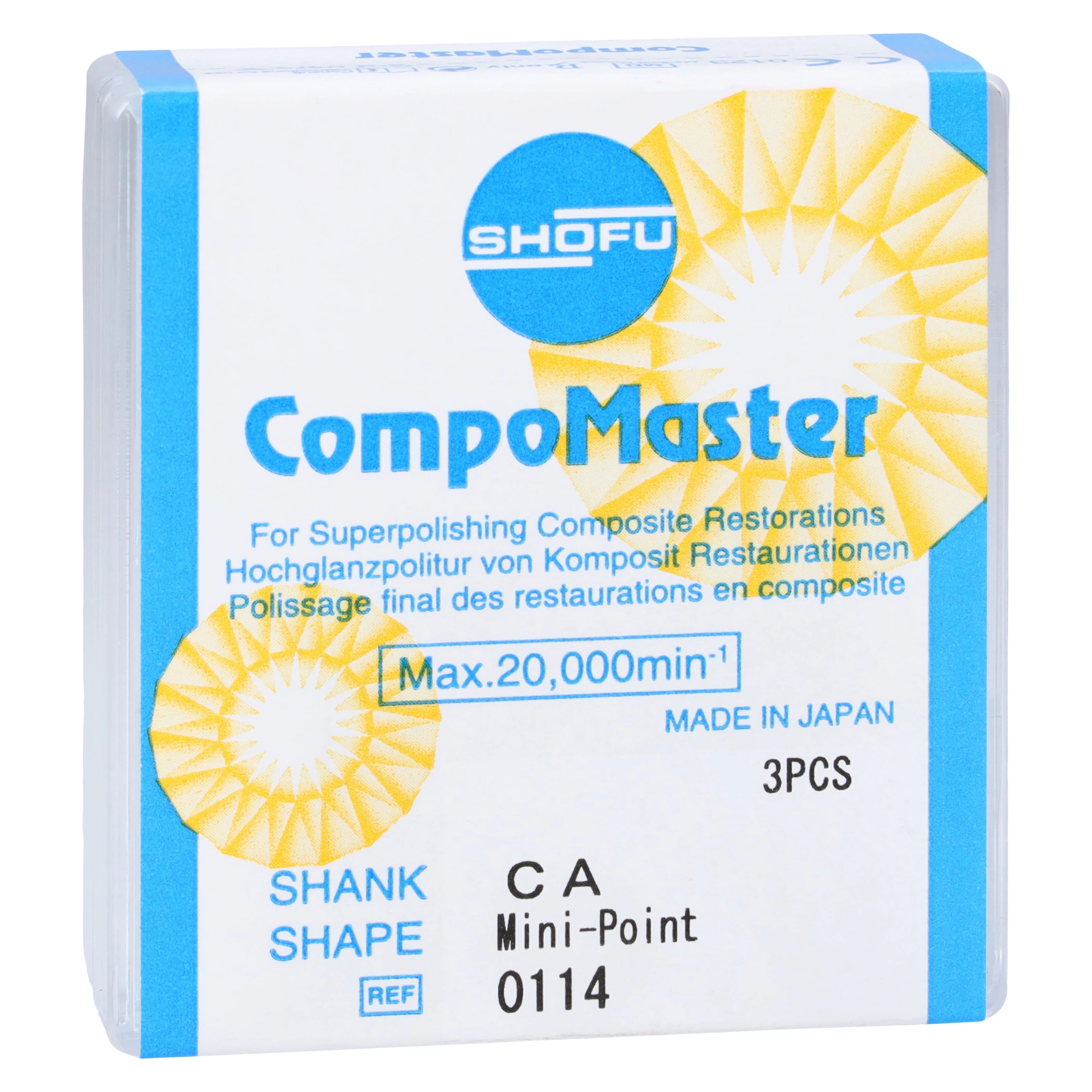Shofu CompoMaster CA Mini-Point Composite Polishers, Regular, #030, White/Yellow, 3/Pkg, 0114