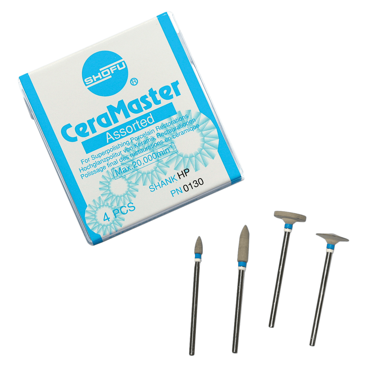 CeraMaster Diamond Polishing System, Assorted Kit, HP, 4 Shapes (Bullet, Mini-Point, KN7, WH6), 0130