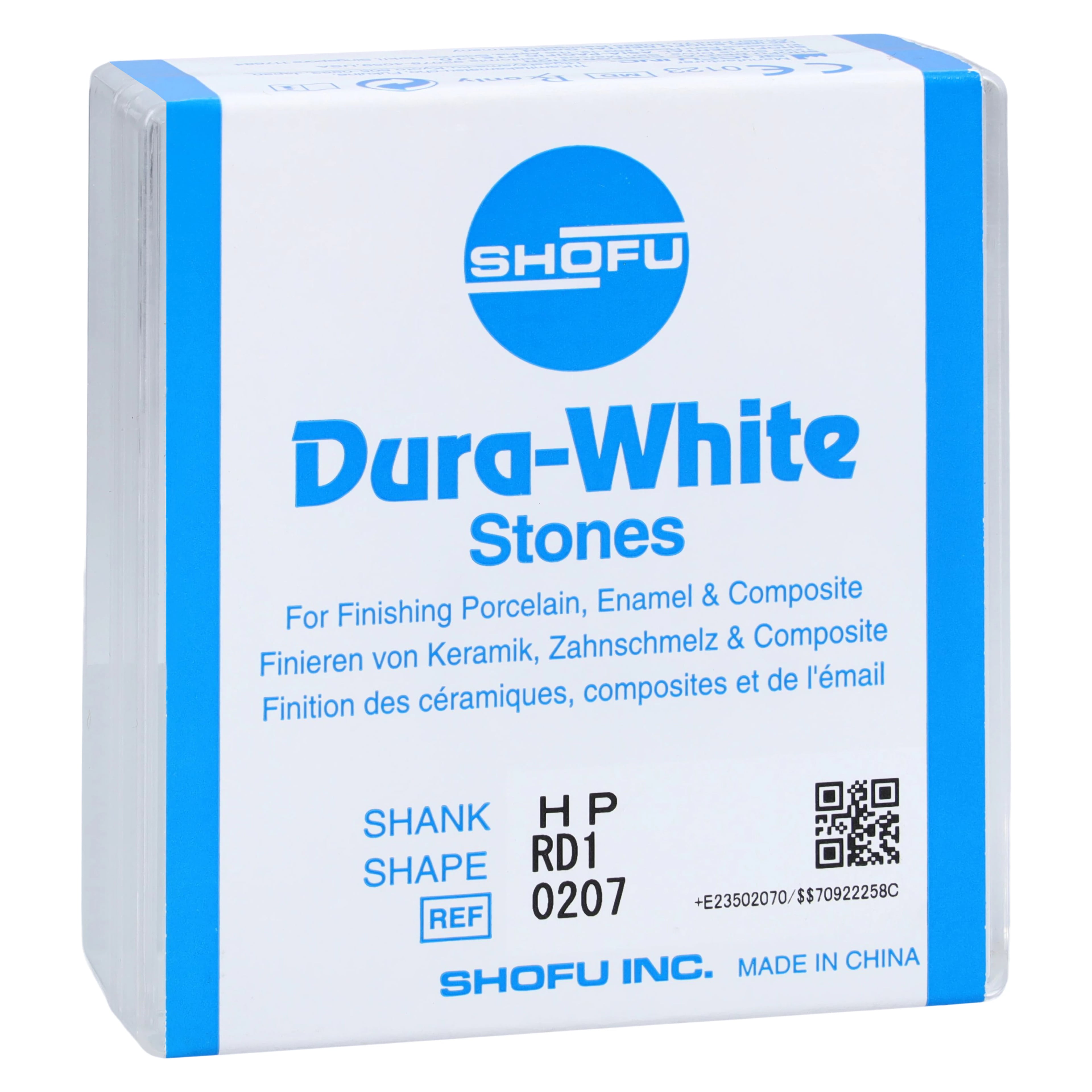 Shofu Dura-White Stones, HP (Straight Handpiece), RD1 Round, White, Aluminum Oxide, 12/Pkg, 0207