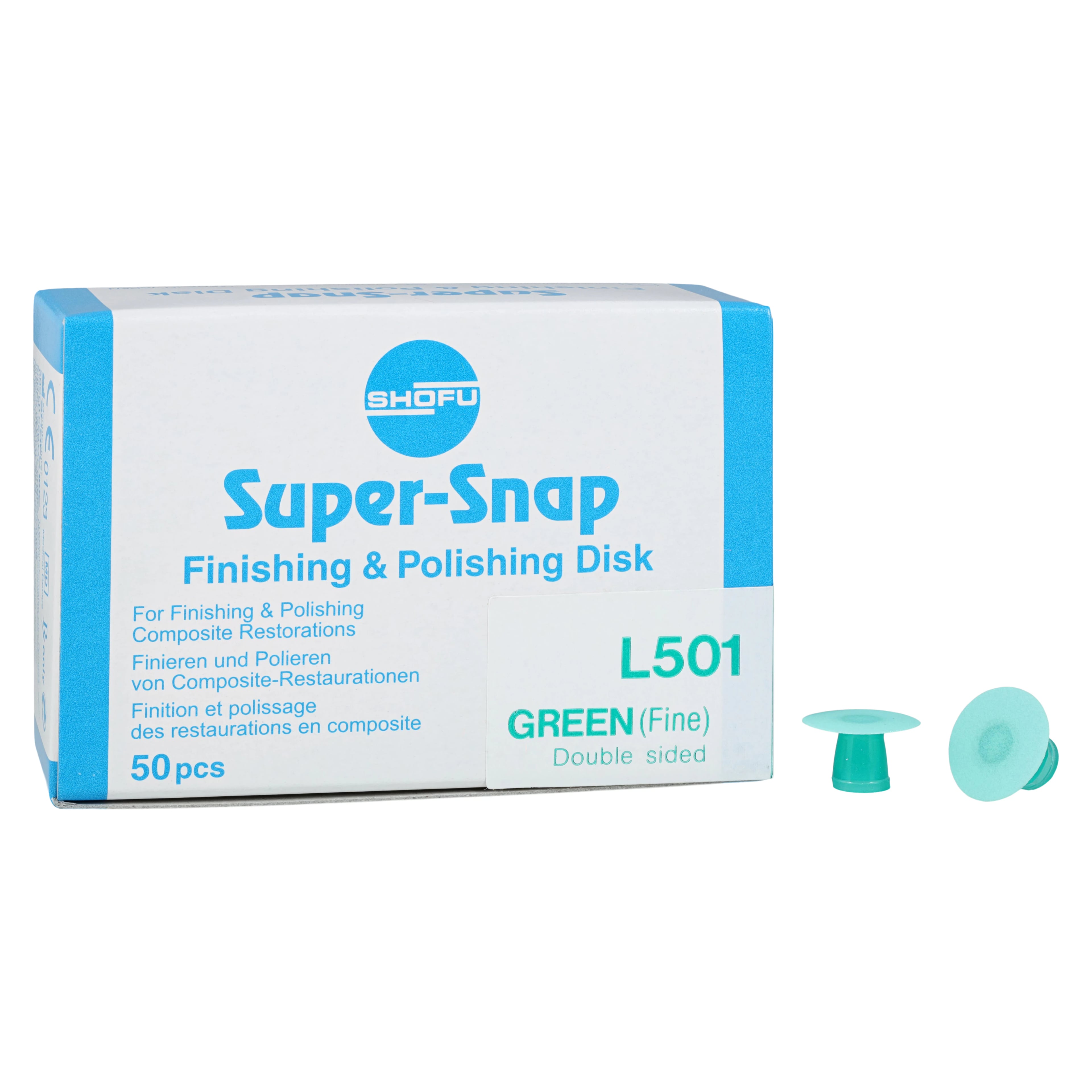 Super-Snap Polishing Replacement Disks, Double-Sided, Fine (Green), Standard 12mm, 50/Pk, L501