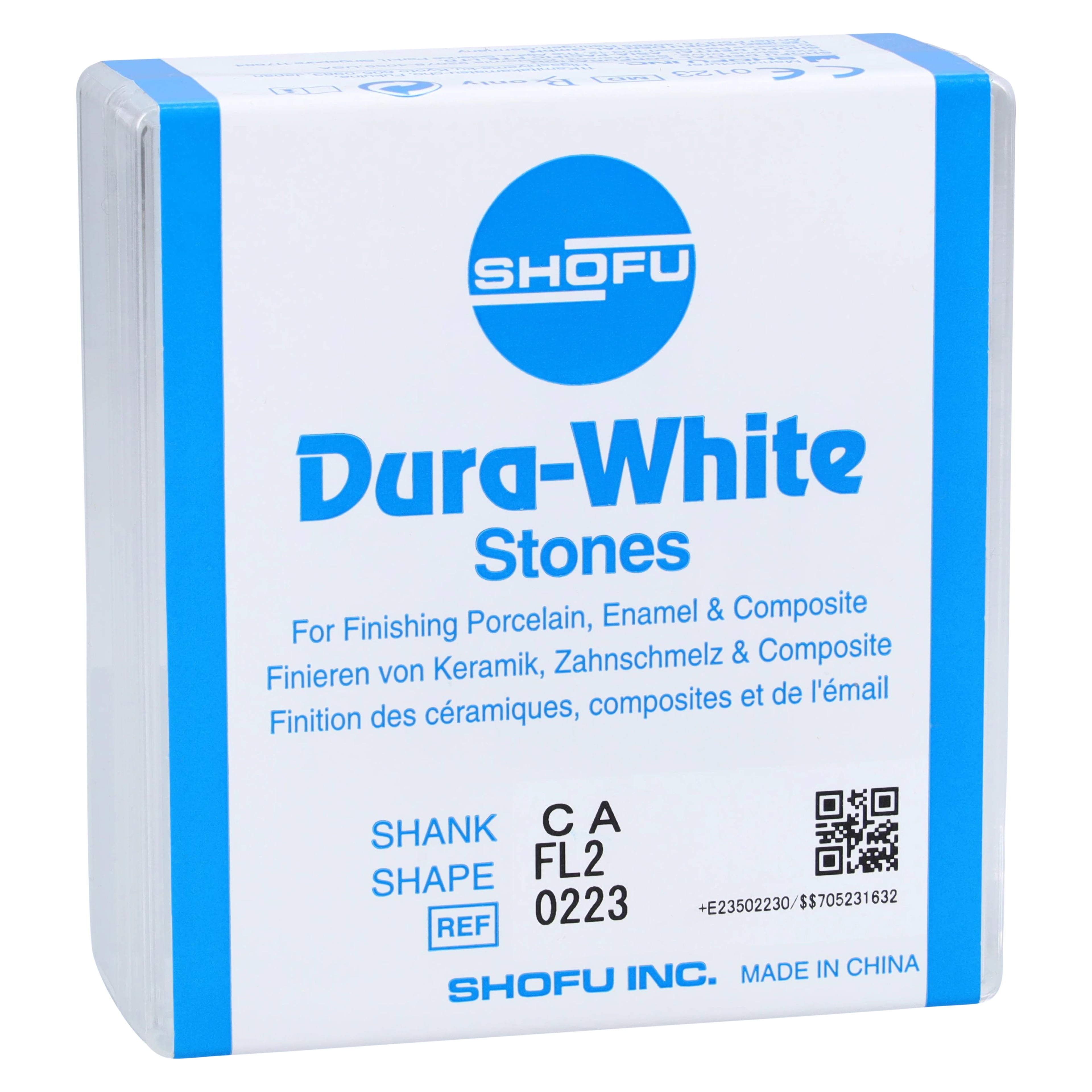 Dura-White Mounted Finishing Stones, FL2 Flame, CA (Contra Angle) Latch-Type, White, 12/Pk, 0223