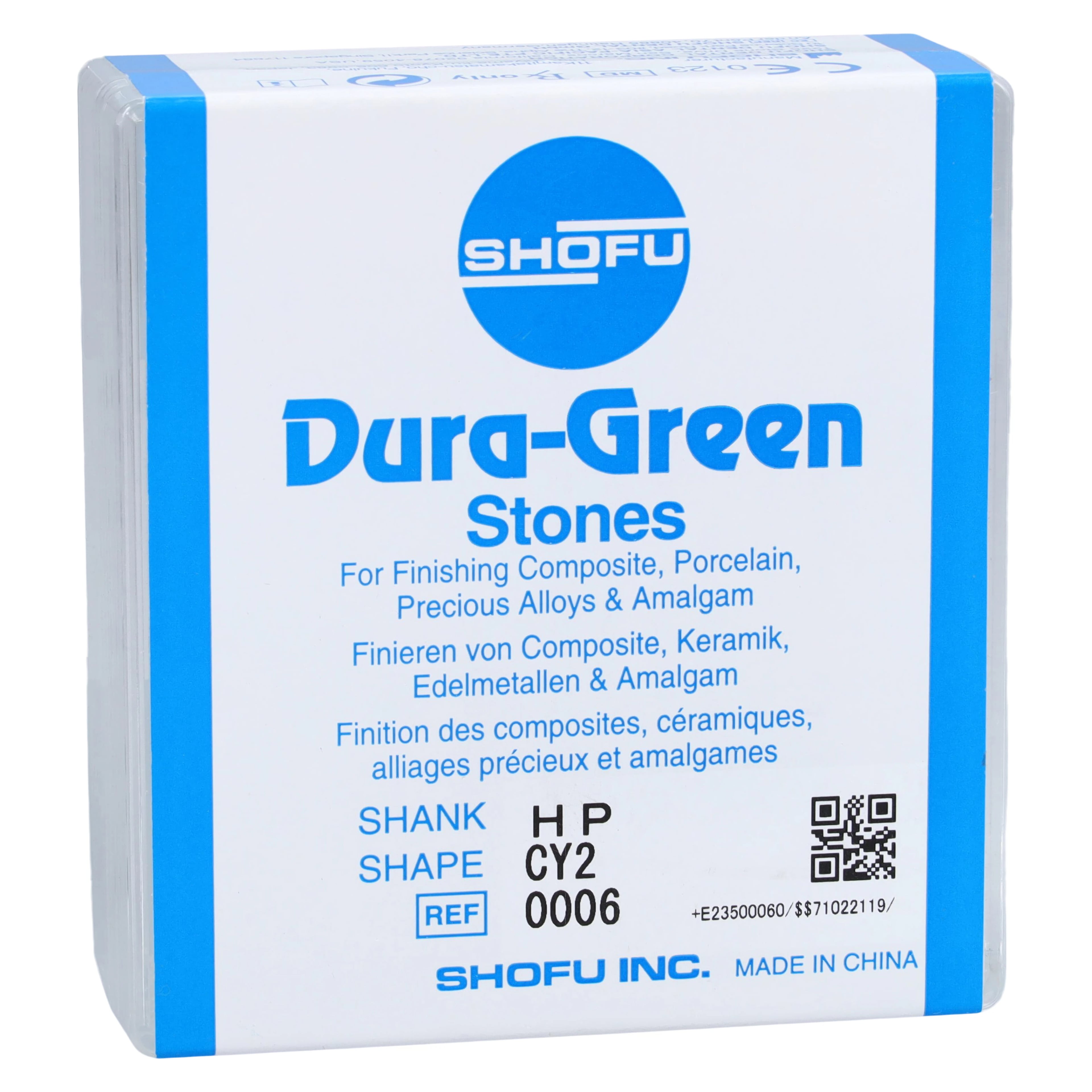 Shofu Dura-Green Stones, HP, Cylinder CY2, ISO #025, Green, 12/Pk, 0006