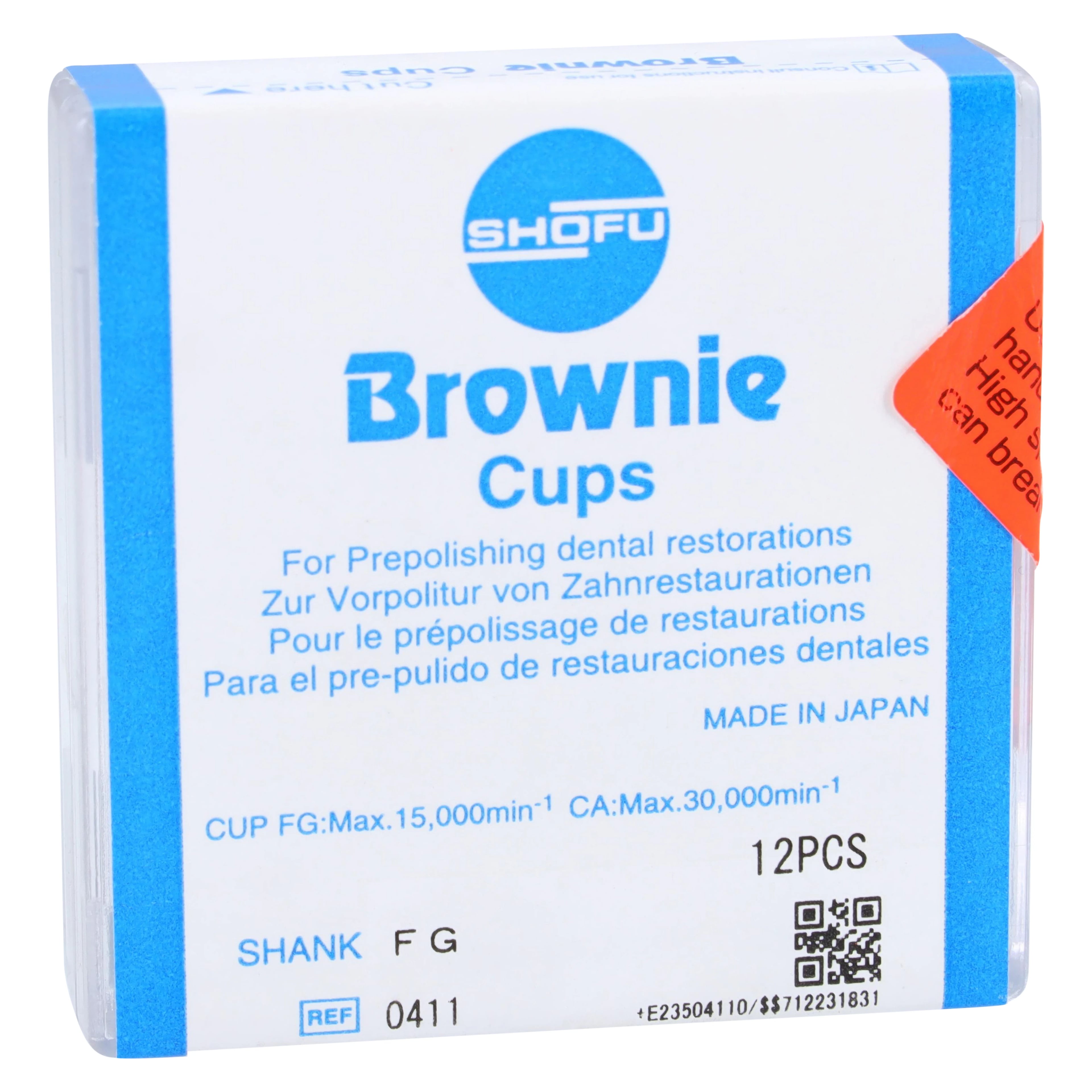 Shofu Brownie Silicone Pre-Polishing Cups, FG (Friction Grip), Cup Shape, Brown, 12/Pk, #0411