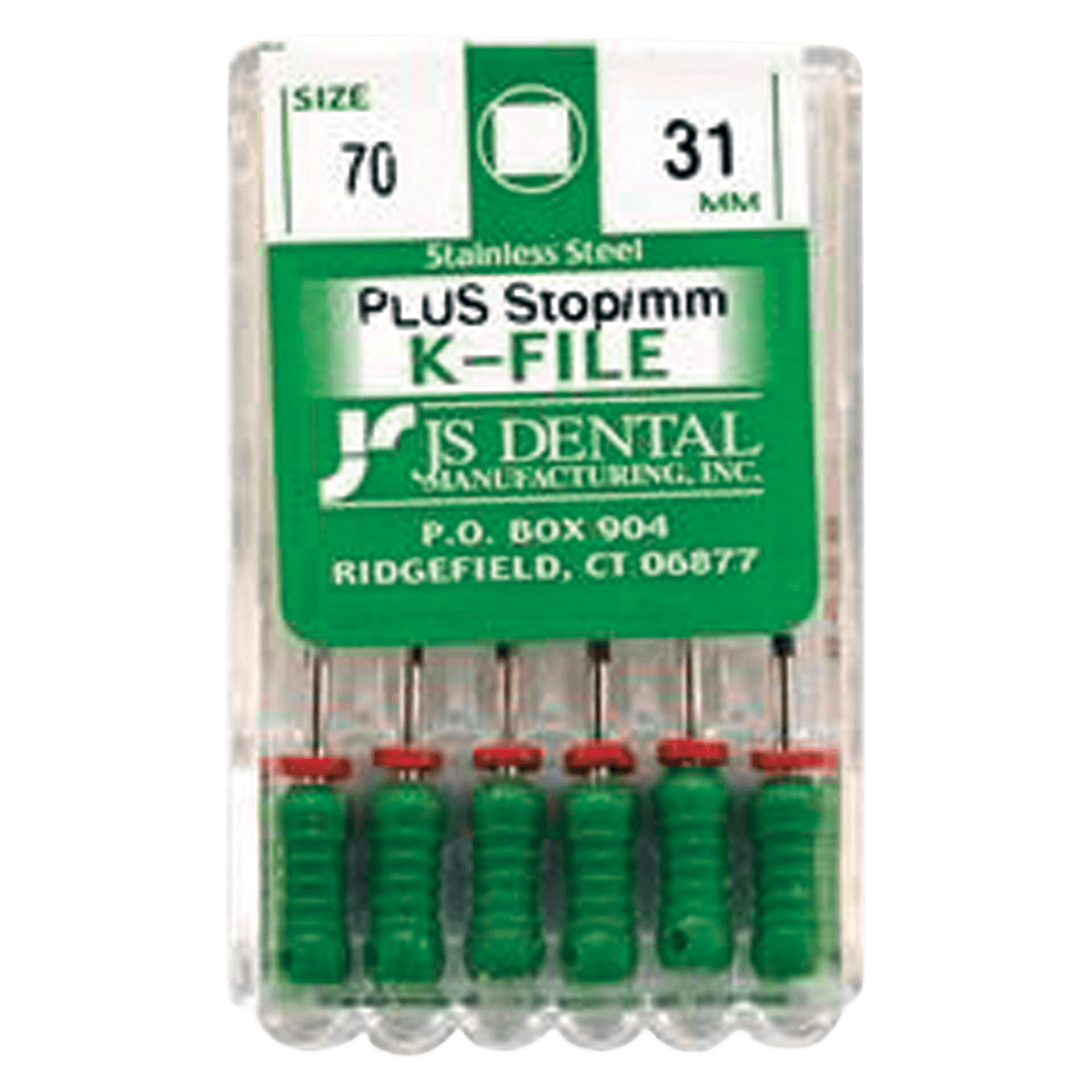 JS Dental K-Files PLUS Stainless Steel Endodontic Hand File, Size #70, 31mm, Green, 6/Box
