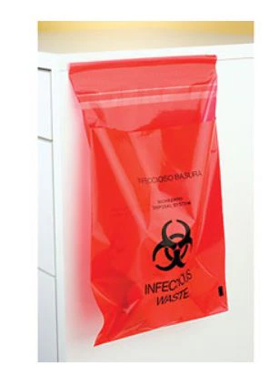 Plasdent Mini Bio Hazard Waste Bag, Stick-On, 6" x 6", Red, 200/Box, PS850S