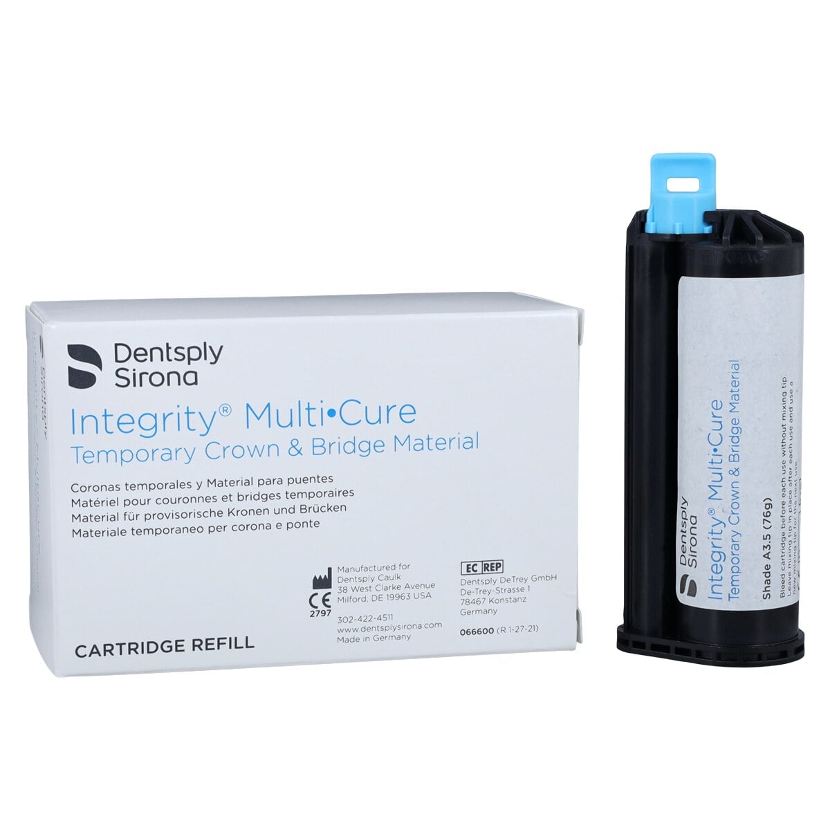 Integrity Multi-Cure Temporary Crown & Bridge Material, Shade A3.5, 76 g Cartridge Refill with 15 Mixing Tips, 666620