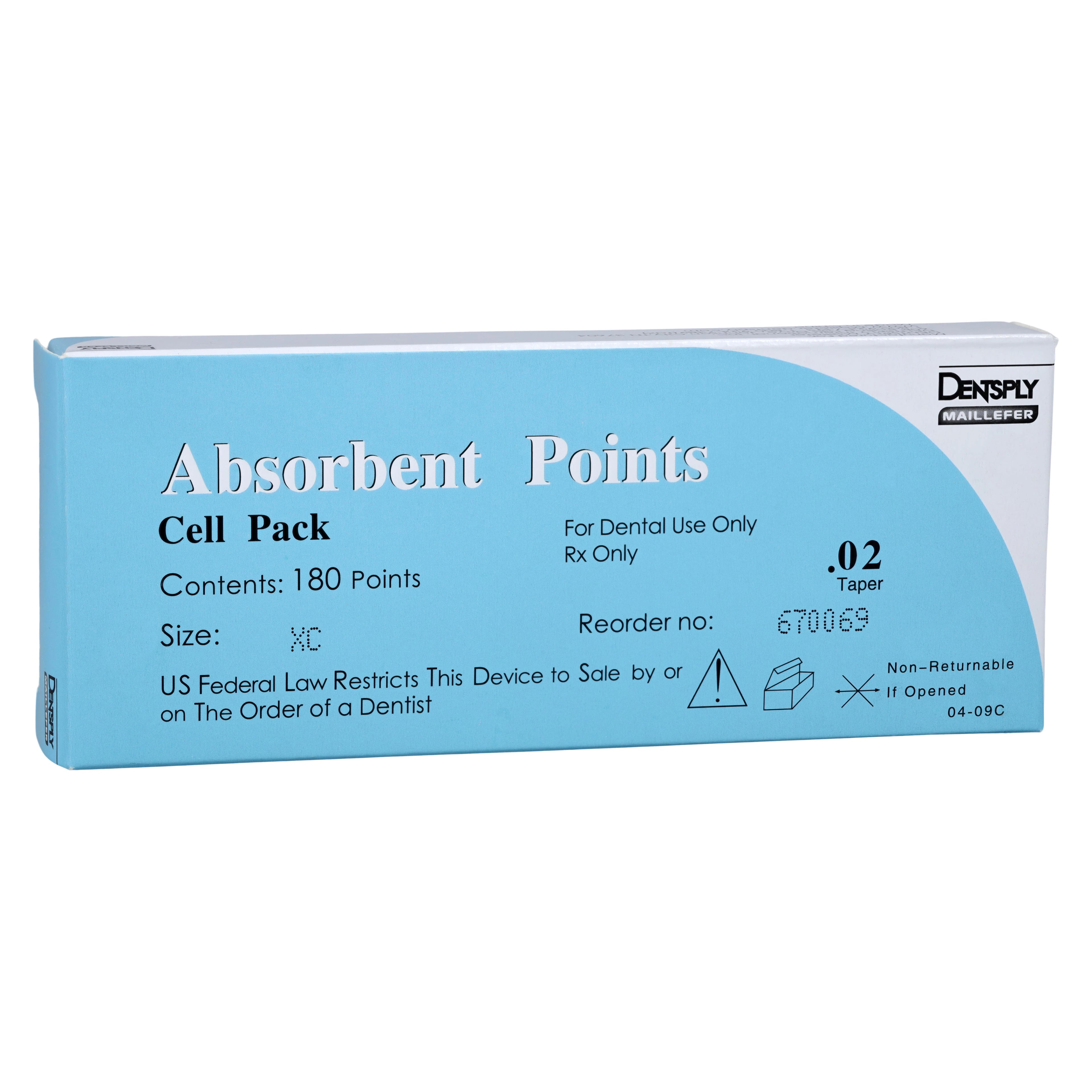Dentsply Sirona Maillefer Absorbent Paper Points, X-Coarse, .02 Taper, Sterile Cell Pack, 180/Box, 670069