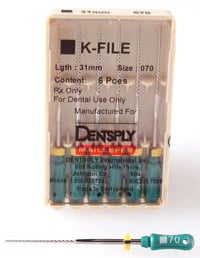 Dentsply Maillefer K-File Stainless Steel, Size #70, 31mm, Green, 6/Pk, #671172