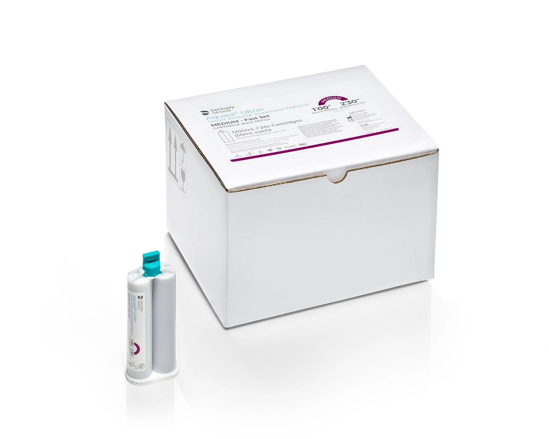 Aquasil Ultra+ Smart Wetting VPS Impression Material, Medium Body, Fast Set, 50 ml Cartridge, Mint/Purple, 24/Pk, 678601