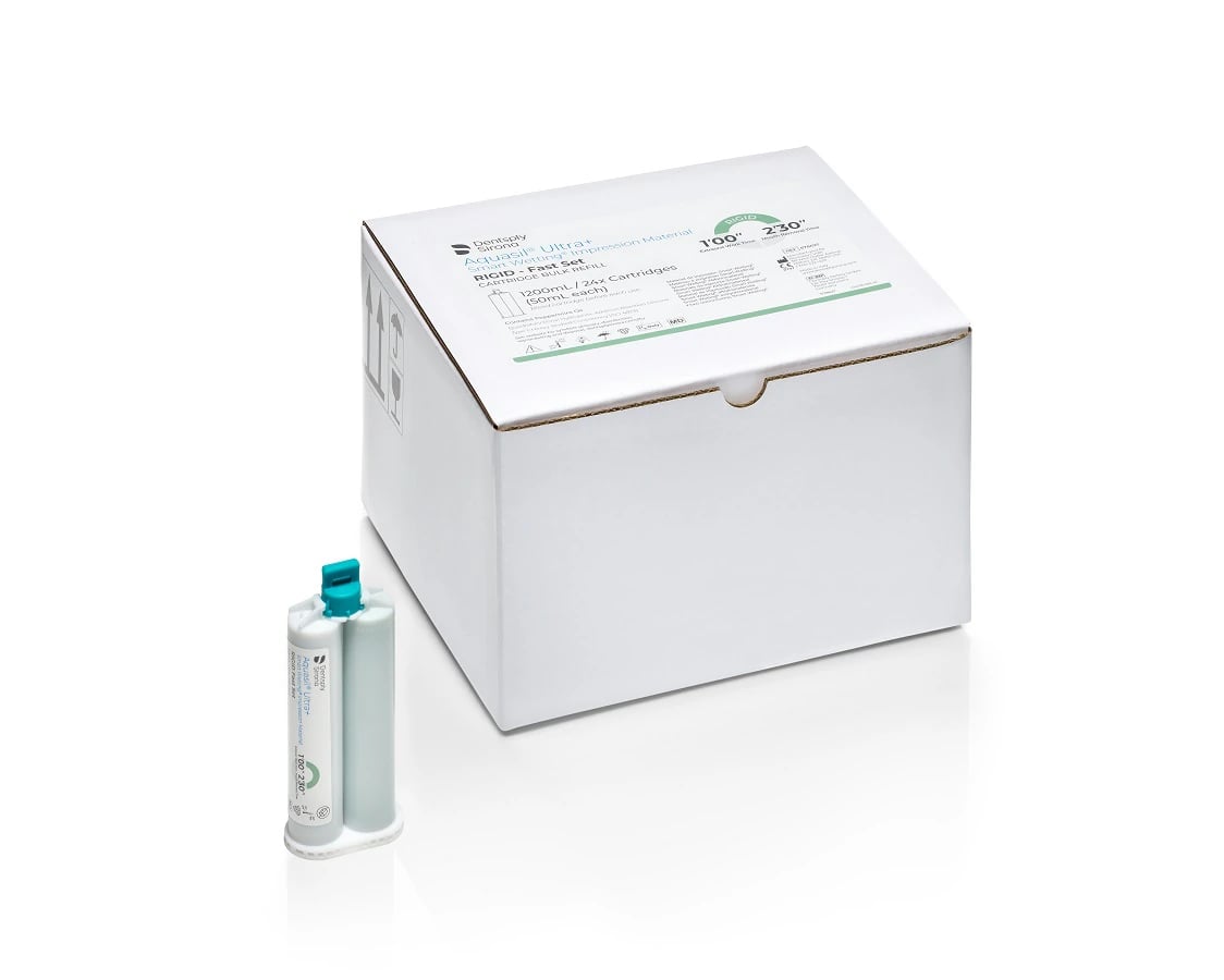 Aquasil Ultra+ Smart Wetting Impression Material, Rigid Body, Fast Set, Light Green, Mint Flavor, 50 mL Cartridges, 24/Box, 678627