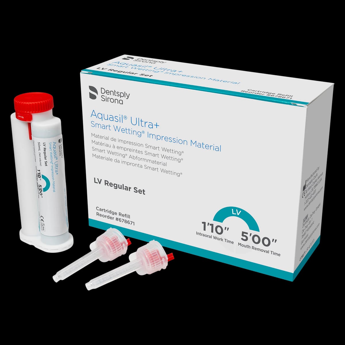 Aquasil Ultra+ Smart Wetting VPS Impression Material, Light Body (LV), Regular Set, 50 ml Cartridge Refill, Teal, 4/Pk, 678671