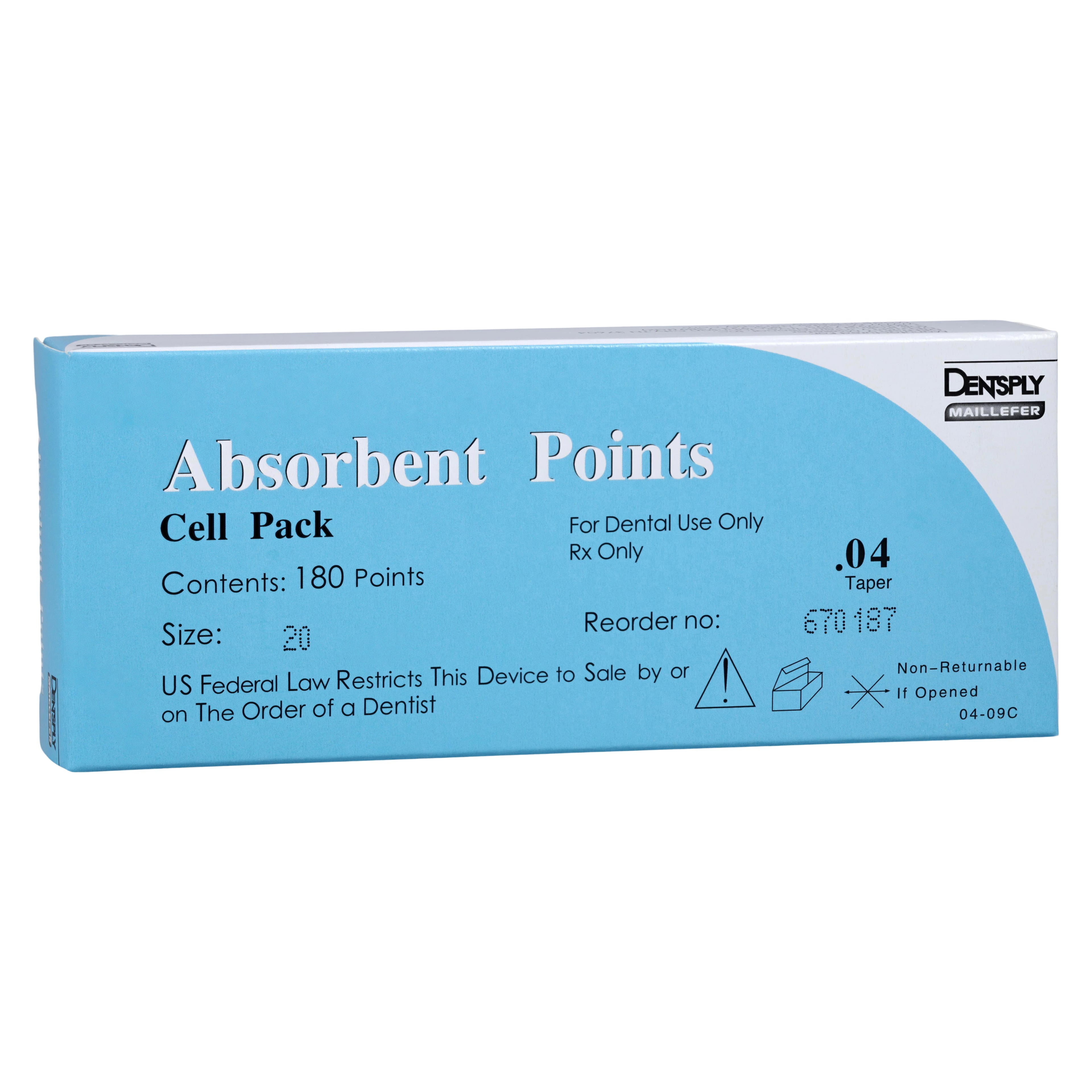 Dentsply Maillefer Absorbent Paper Points, Sterile, .04 Taper, ISO #20 (Yellow), 180/Pack, 670187