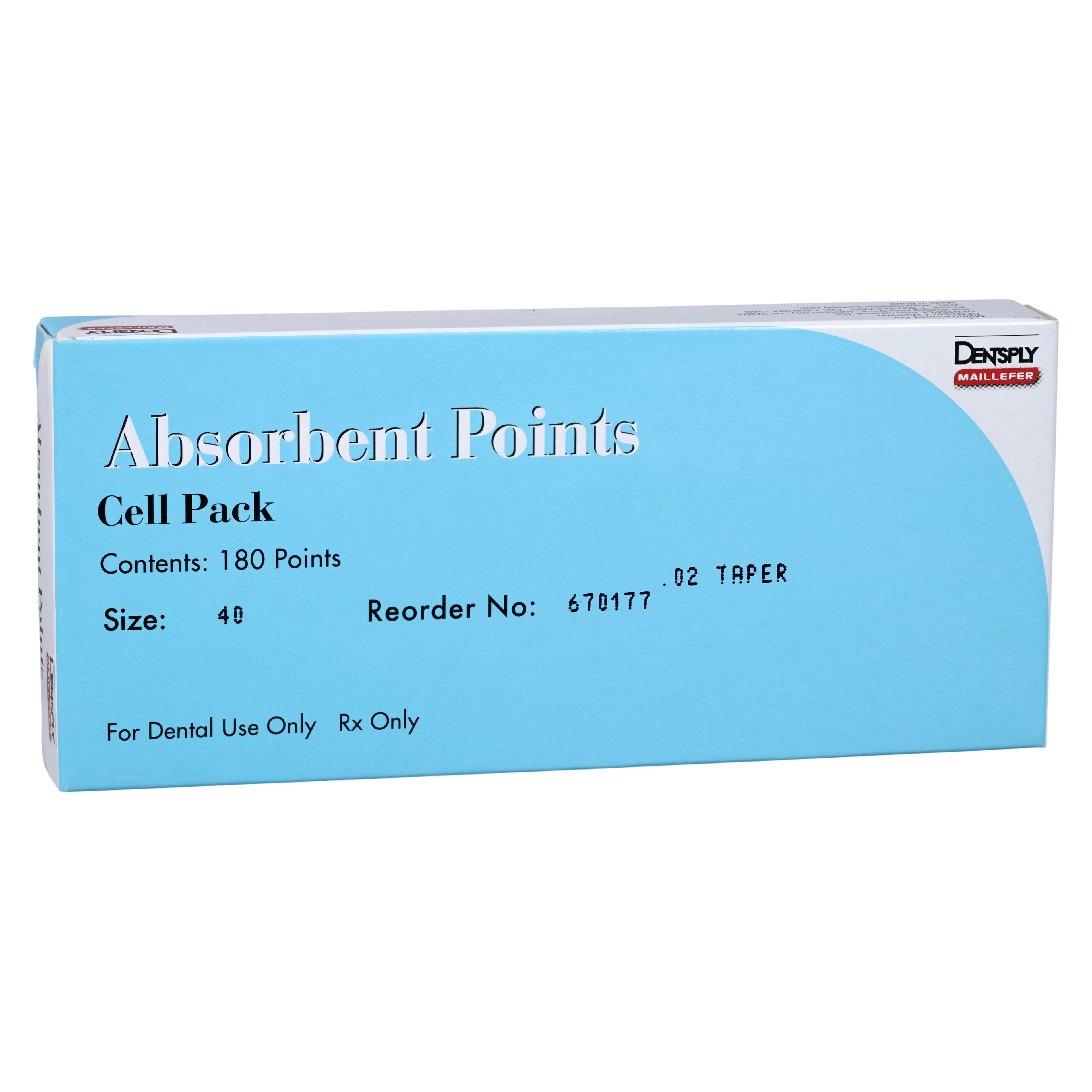 Dentsply Maillefer Hand-Rolled Absorbent Paper Points, Sterile, ISO #40, 0.02 Taper, Cell Pack, 180/Pk, 670177