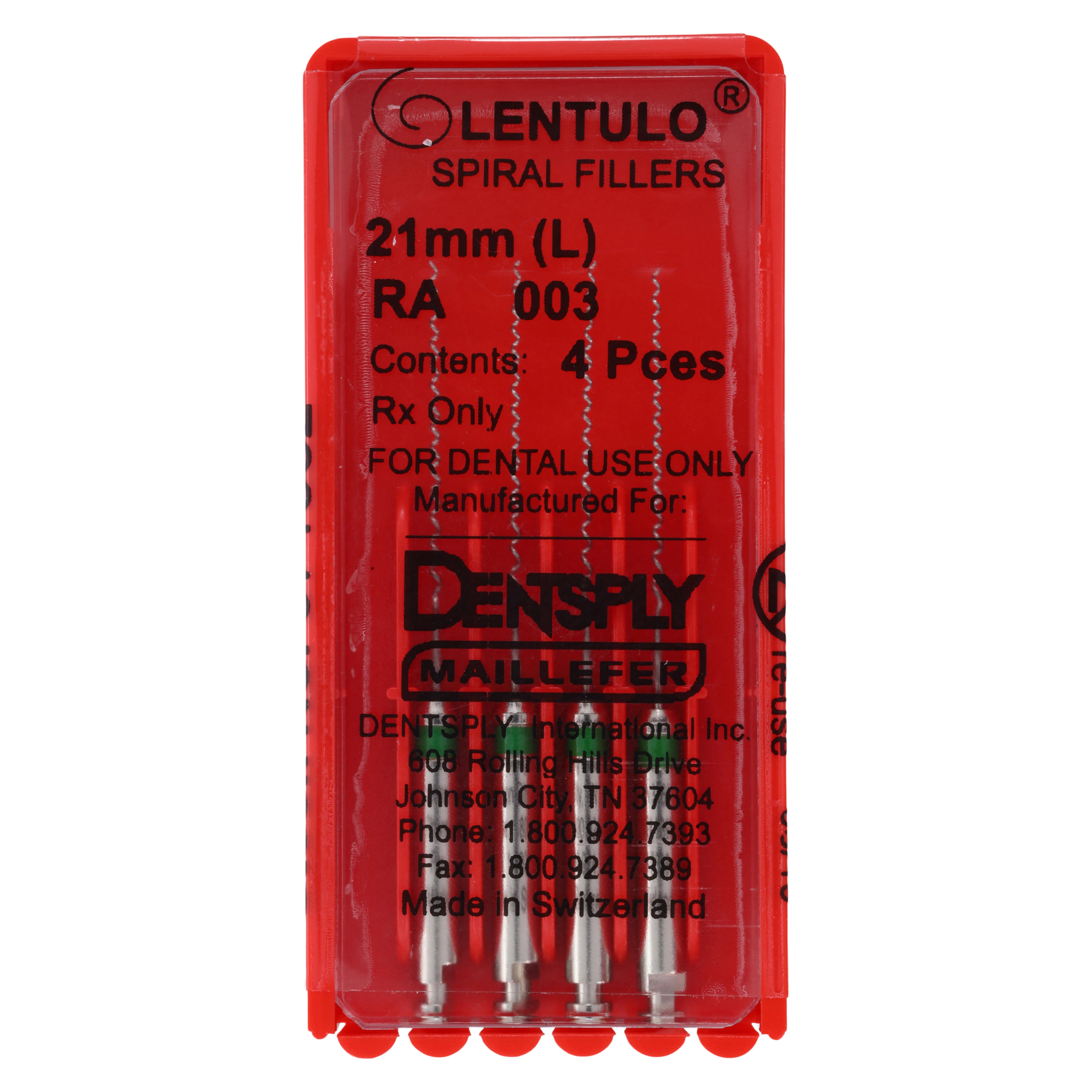 Lentulo Spiral Fillers, Stainless Steel, RA, 21 mm, #3, Green, 4/Pk, 671562