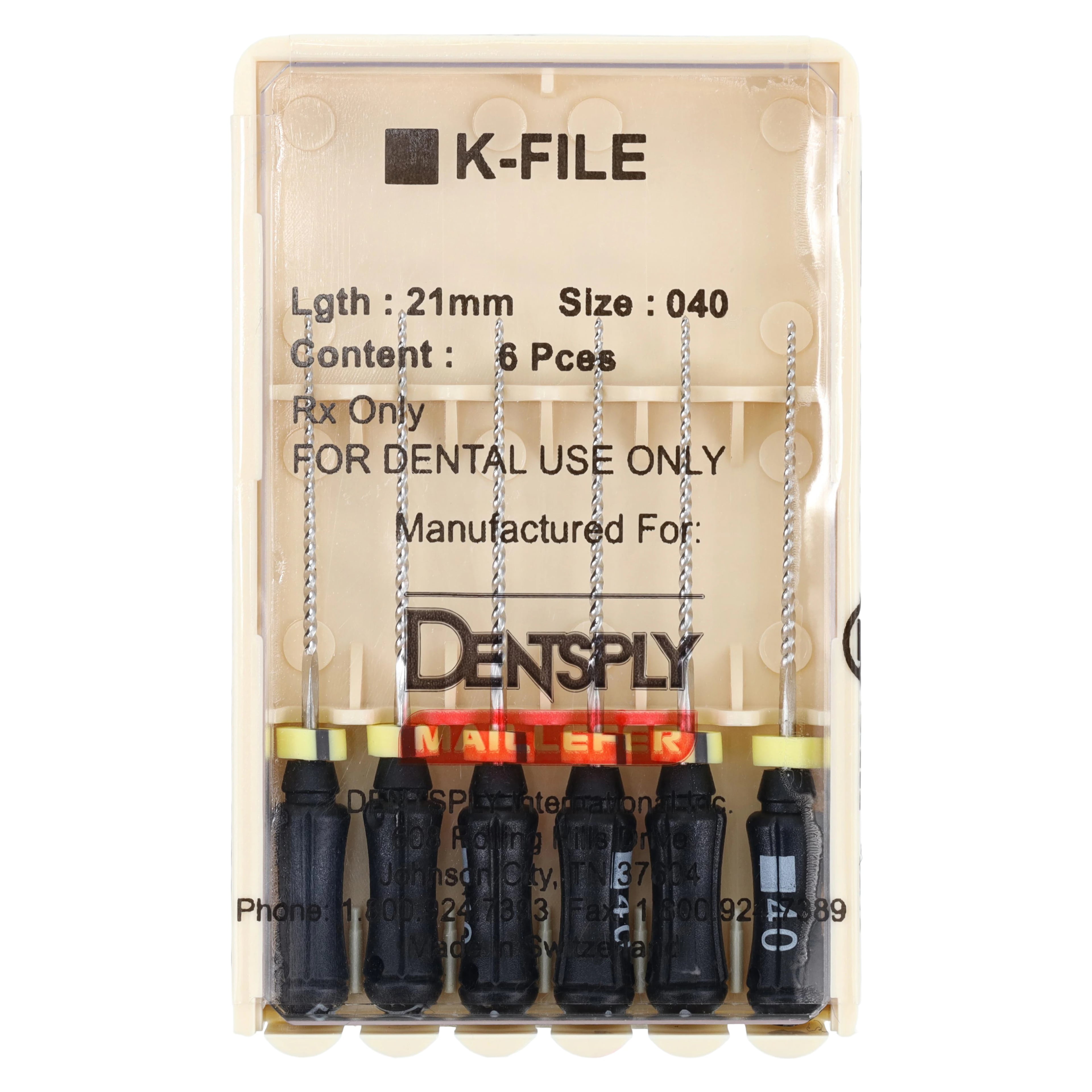 Dentsply Maillefer K-Files, Size #40, 21 mm, Stainless Steel, Black, 6/Pack, 671107