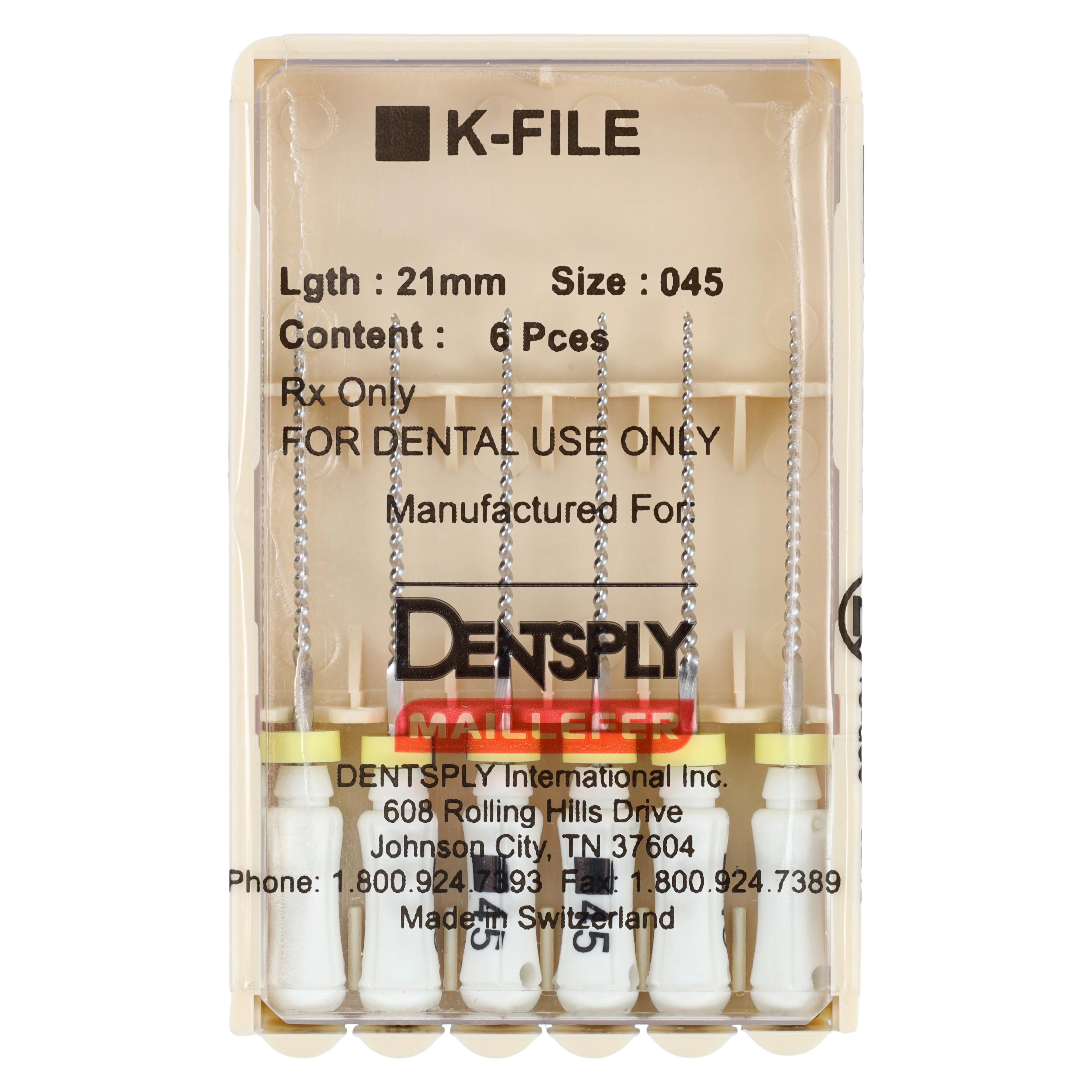 Maillefer K-File, Stainless Steel, 21 mm, #45, White, 6/Pk, 671108
