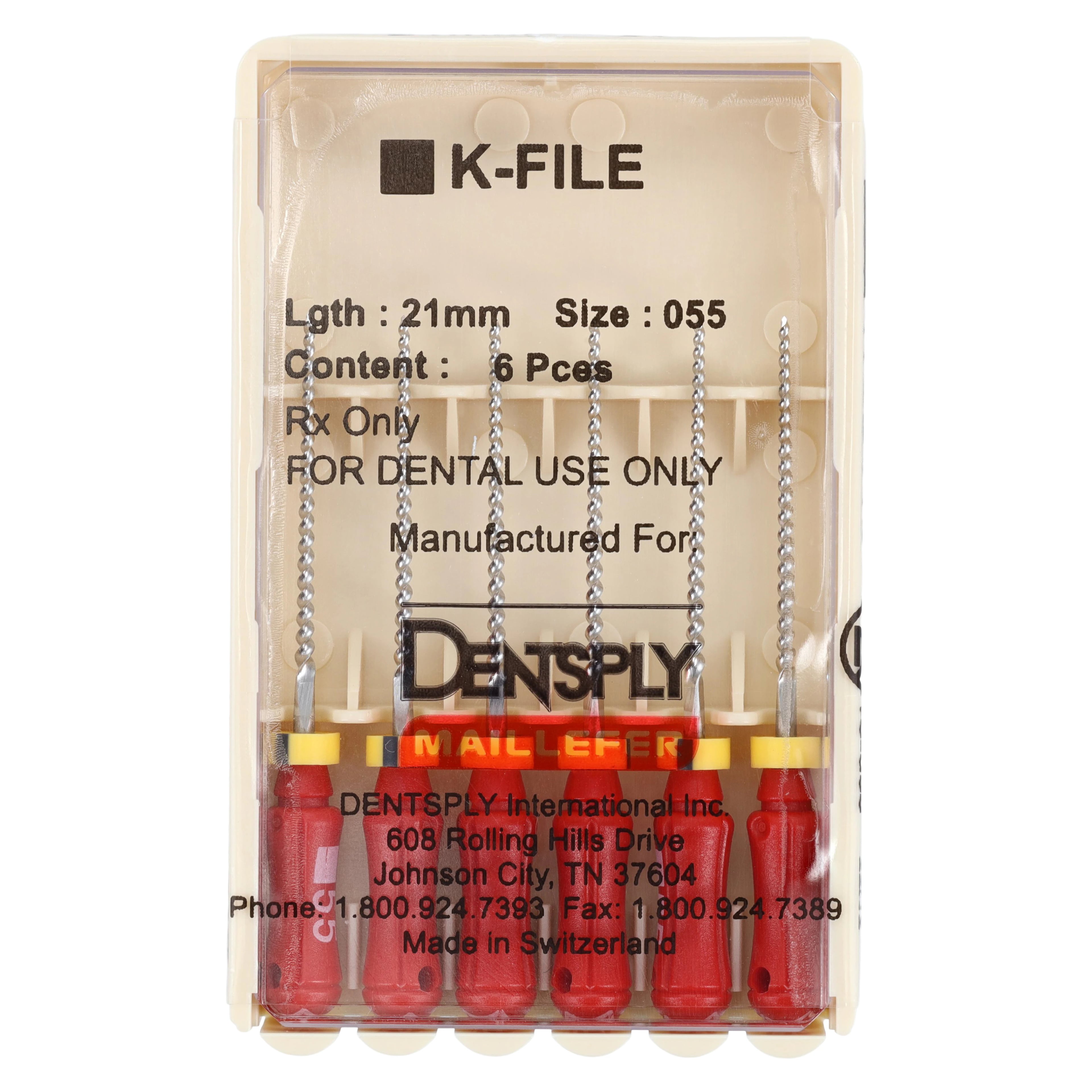 Maillefer K-Files, Stainless Steel, 21 mm, #55, Red, 6/Pk, 671110