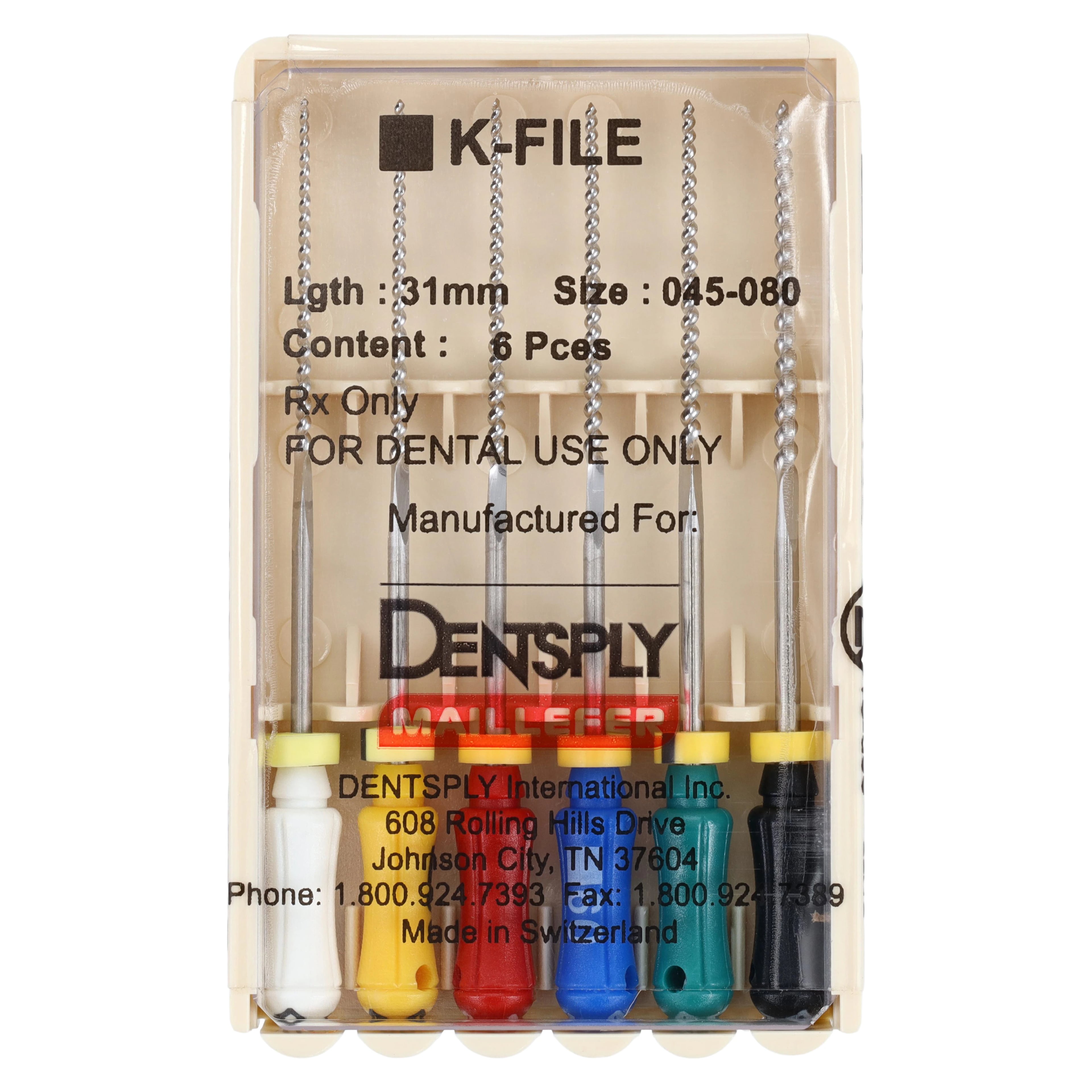 Maillefer Stainless Steel K-Files, 31 mm, #45-80 Assorted, 6/Pk, #671181