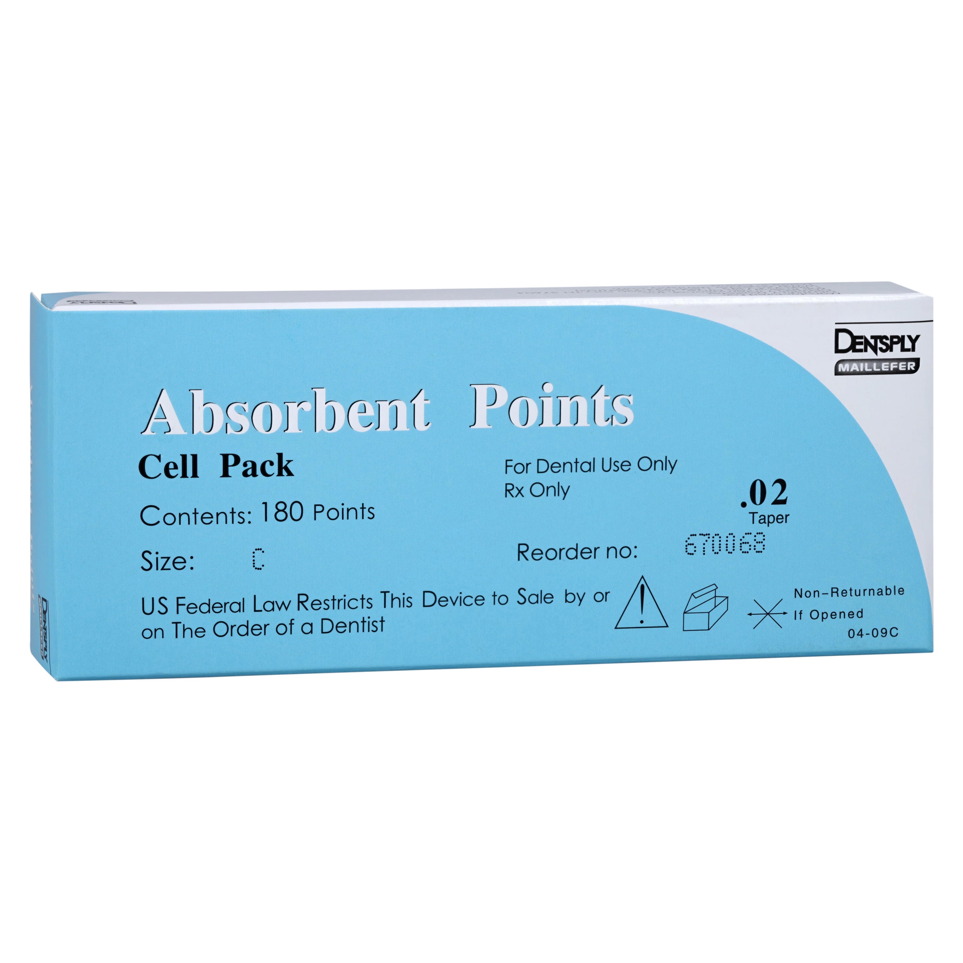 Dentsply Maillefer Absorbent Paper Points, Coarse, .02 Taper, Sterile Cell Pack, 180/Box, #670068