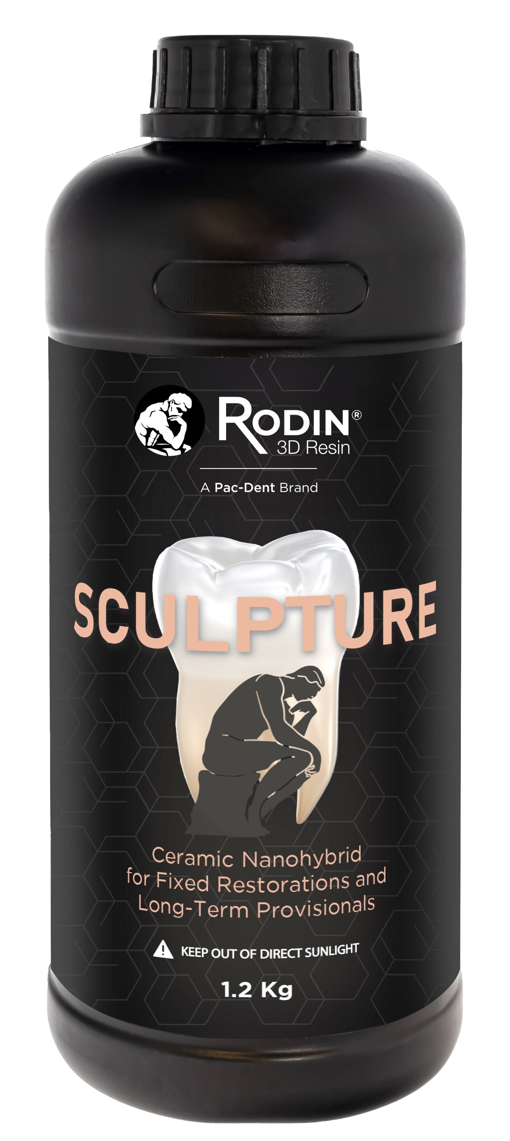 Pac-Dent Rodin Sculpture 2.0 Zirconia-Infused Ceramic Nanohybrid 3D Printing Resin, Shade C2, 300 g Bottle, 23917