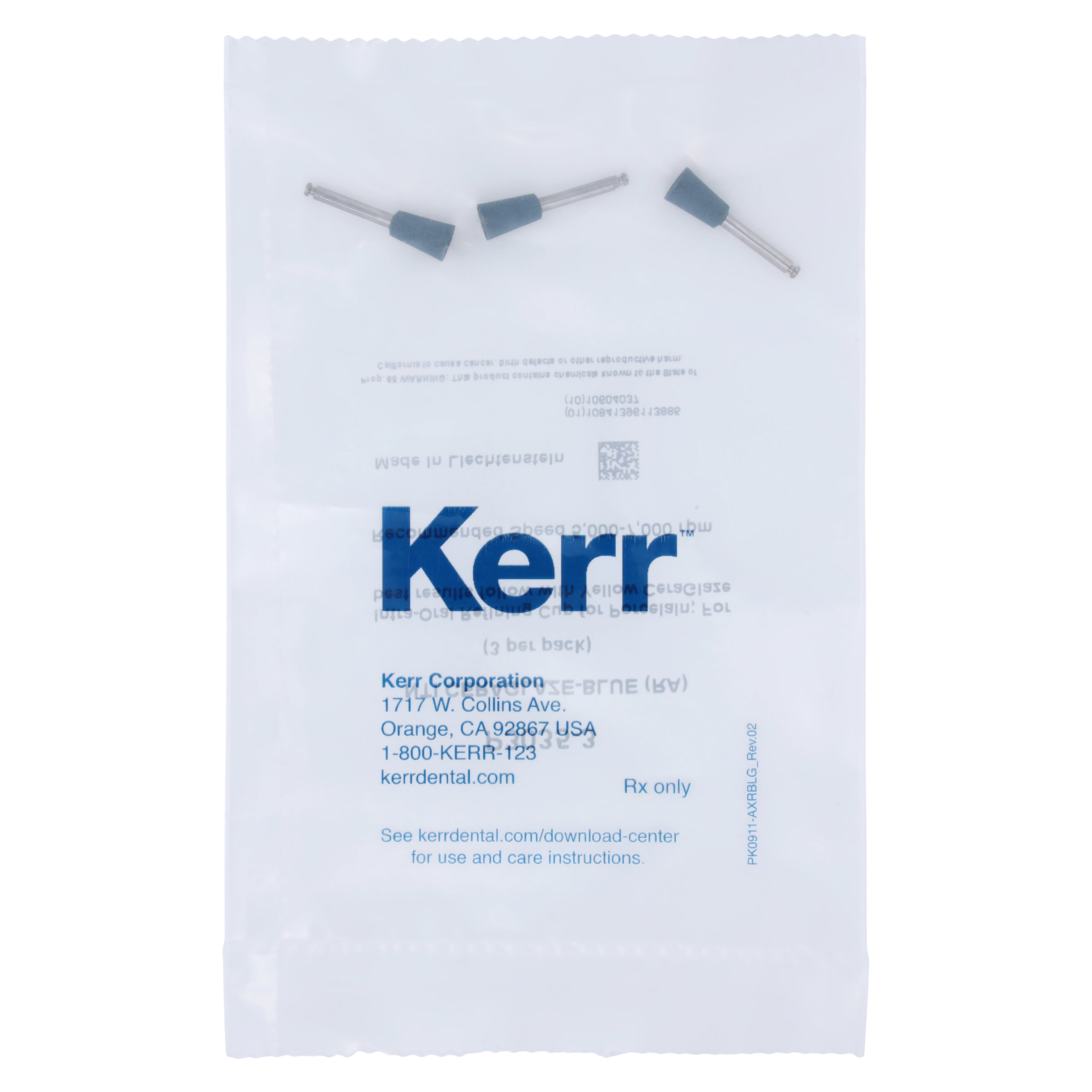 CeraGlaze Diamond-Impregnated Porcelain Polisher, Blue Fine Refining, RA/Latch, Inverted Cone, 3/Pk, P3035-3